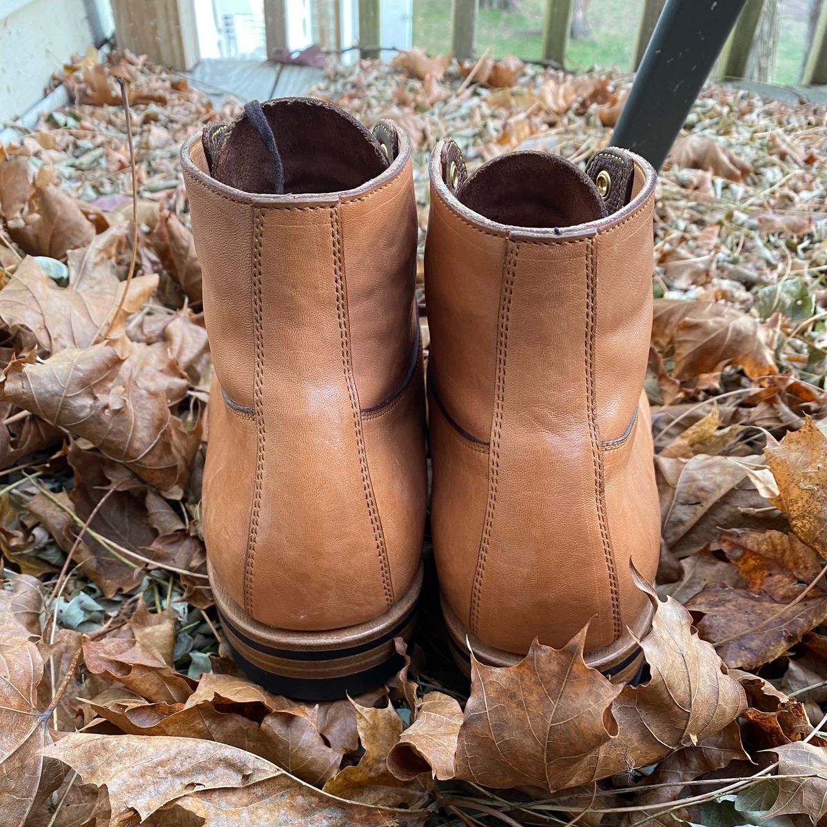 Photo by RawCordedSoul on December 1, 2023 of the Iron Boots x Østmo Type 1 in Maryam Washed Natural Horsefront.
