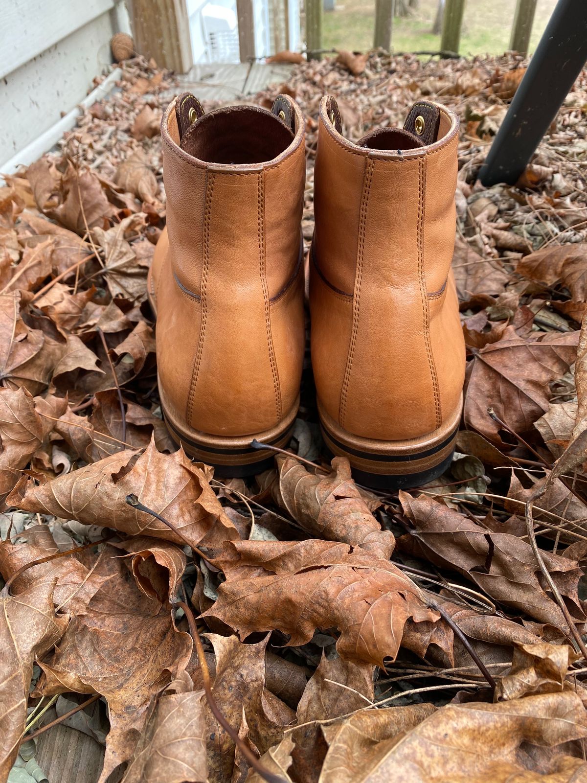 Photo by RawCordedSoul on January 4, 2024 of the Iron Boots x Østmo Type 1 in Maryam Washed Natural Horsefront.