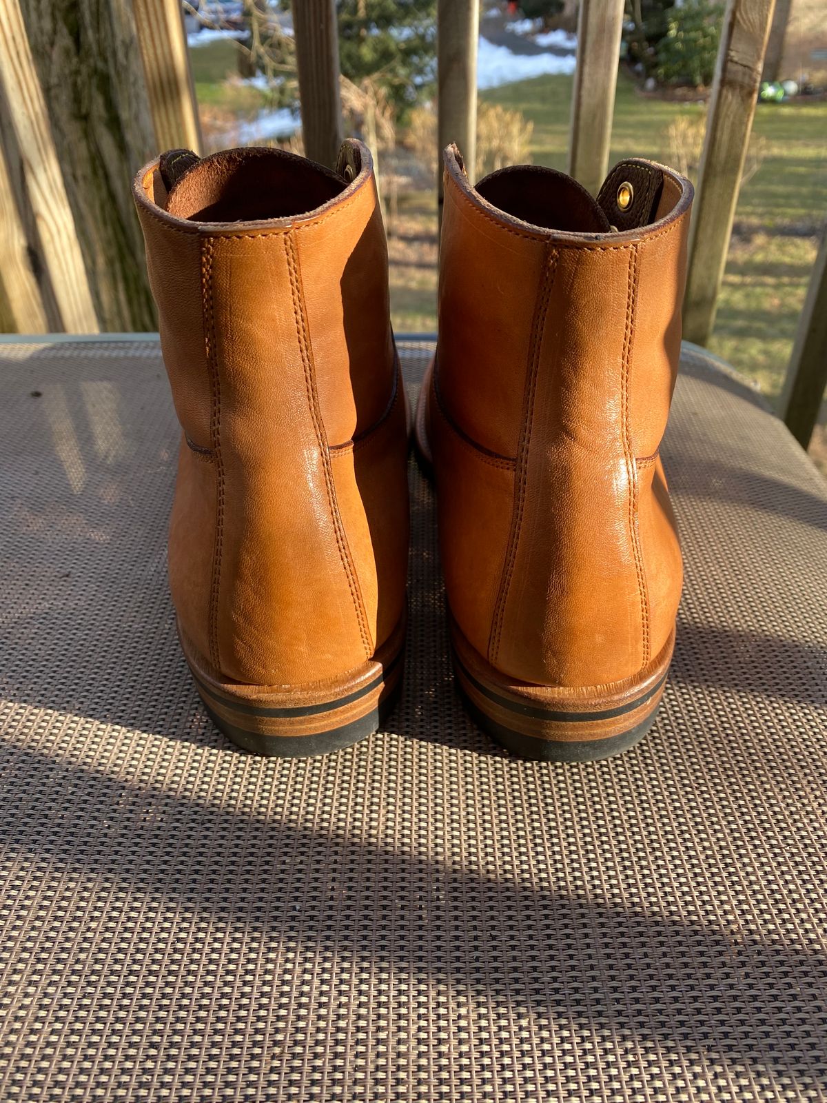 Photo by RawCordedSoul on February 3, 2024 of the Iron Boots x Østmo Type 1 in Maryam Washed Natural Horsefront.