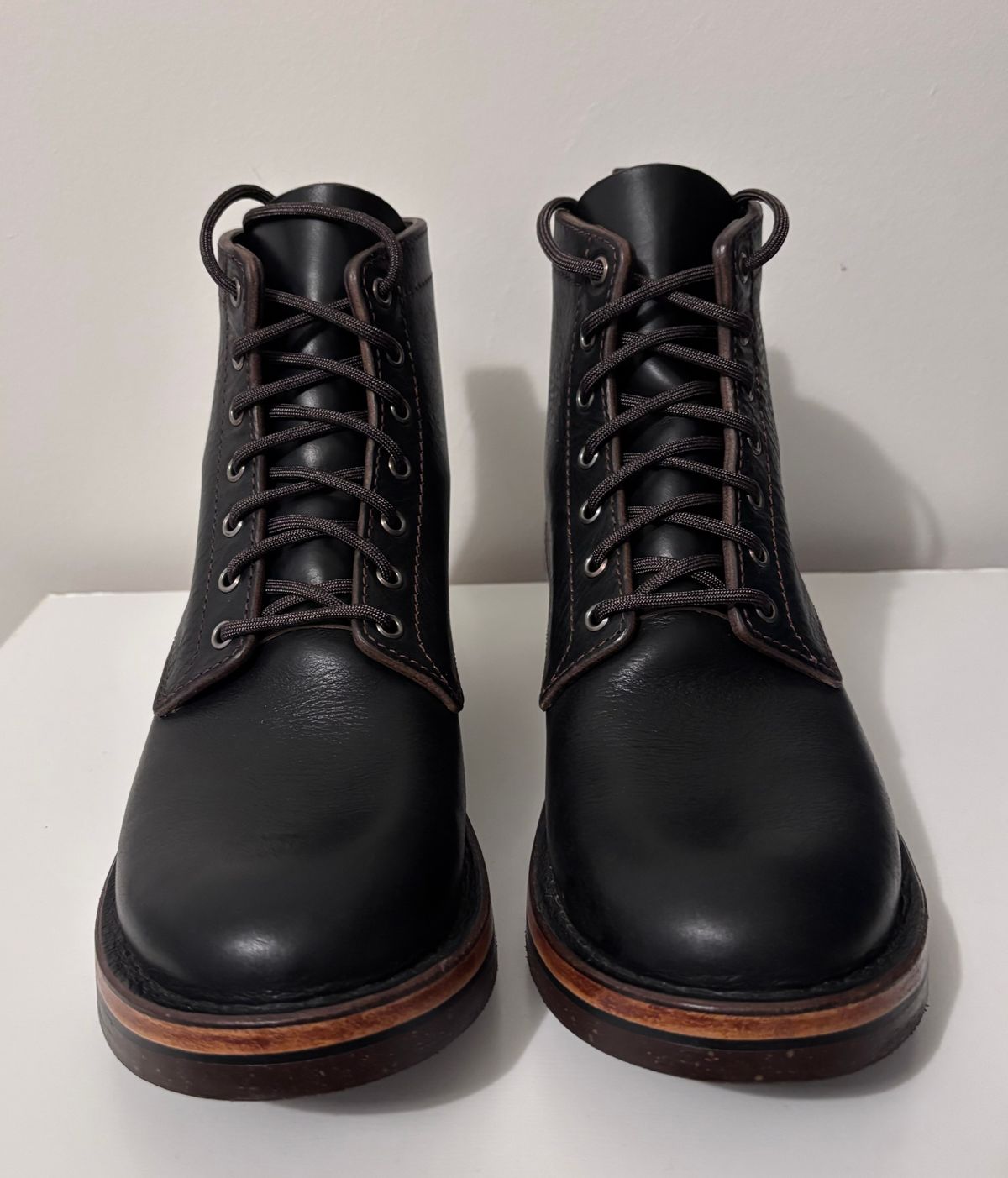 Photo by RawCordedSoul on November 9, 2024 of the BHHB Custom Model in Horween Tumbled Black Chromexcel.
