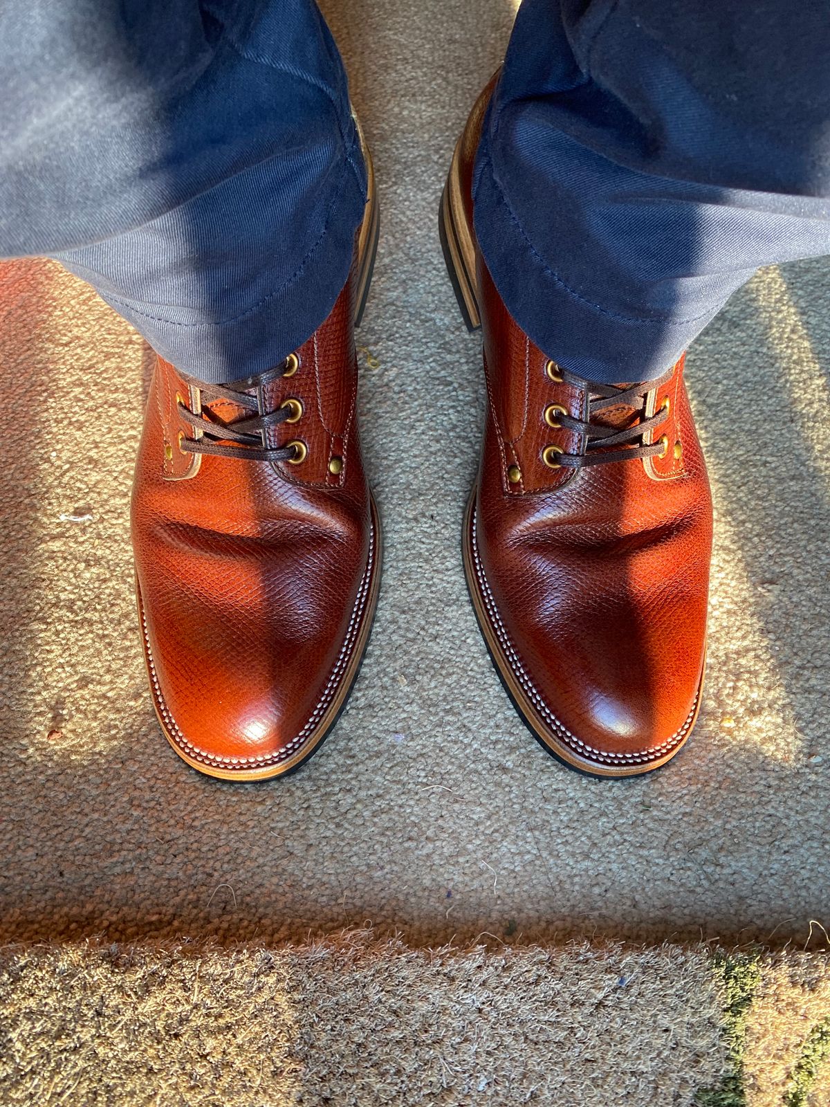 Photo by RawCordedSoul on February 21, 2024 of the Iron Boots x Østmo Type 1 in Horween Pioneer Hatchgrain.