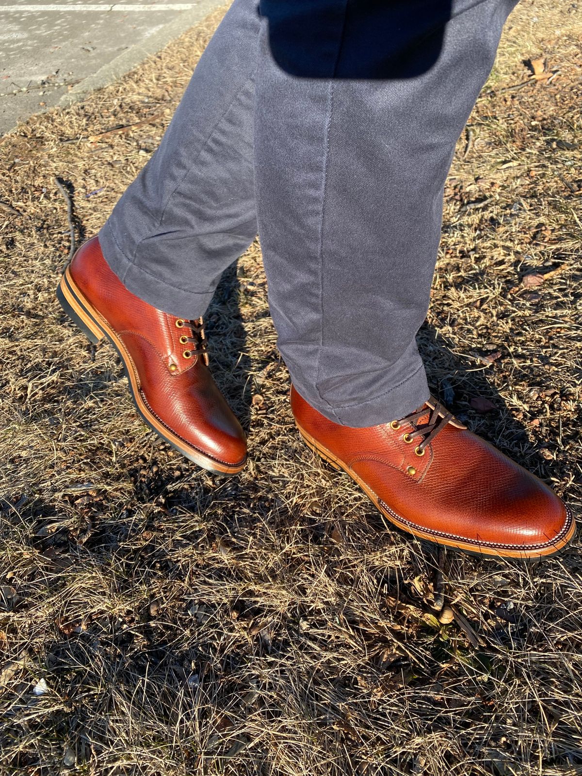 Photo by RawCordedSoul on February 21, 2024 of the Iron Boots x Østmo Type 1 in Horween Pioneer Hatchgrain.