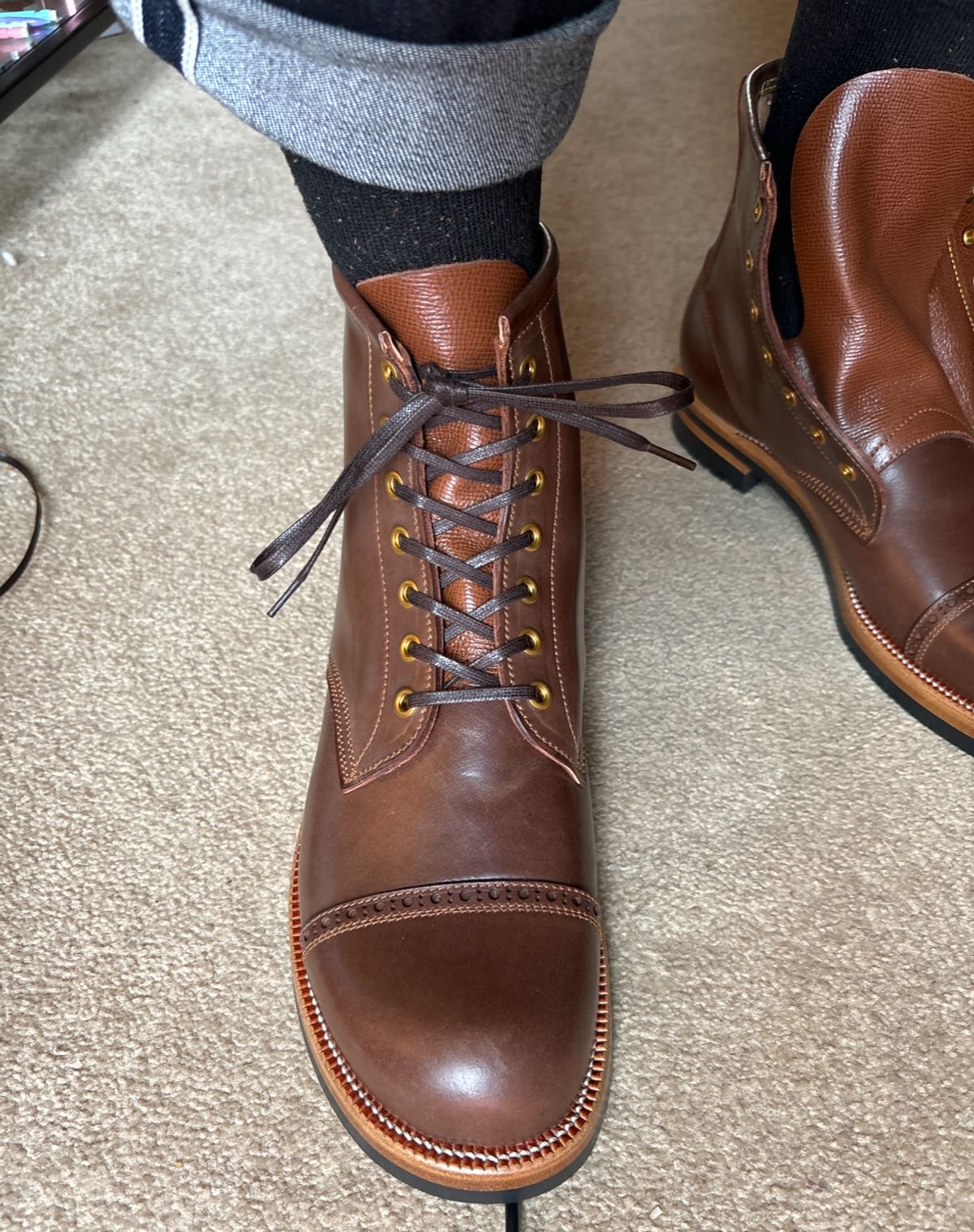 Photo by BootsAndBooks on August 30, 2024 of the Iron Boots 5515 in Maryam Brown Shell Cordovan.