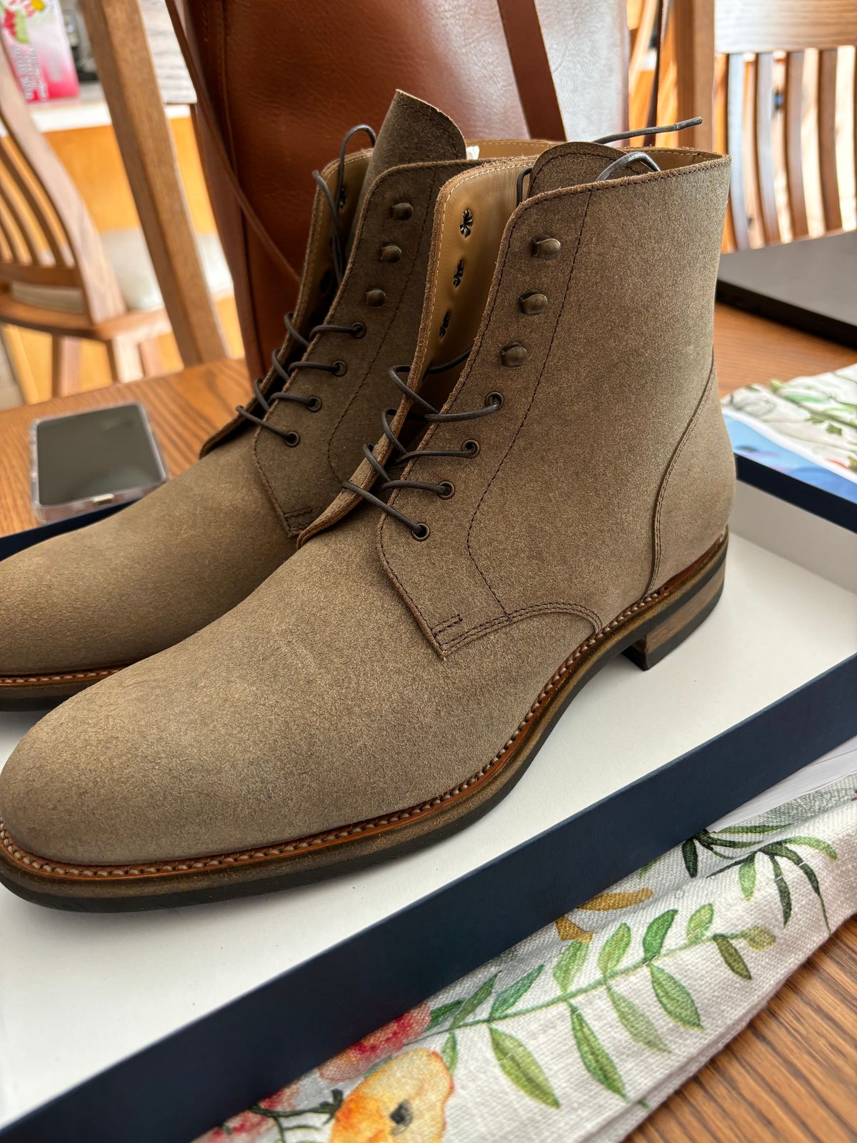 Photo by BootsAndBooks on September 2, 2024 of the Rider Boot Co. Dundalk in Lo Stivale Olive Reverso Calf.