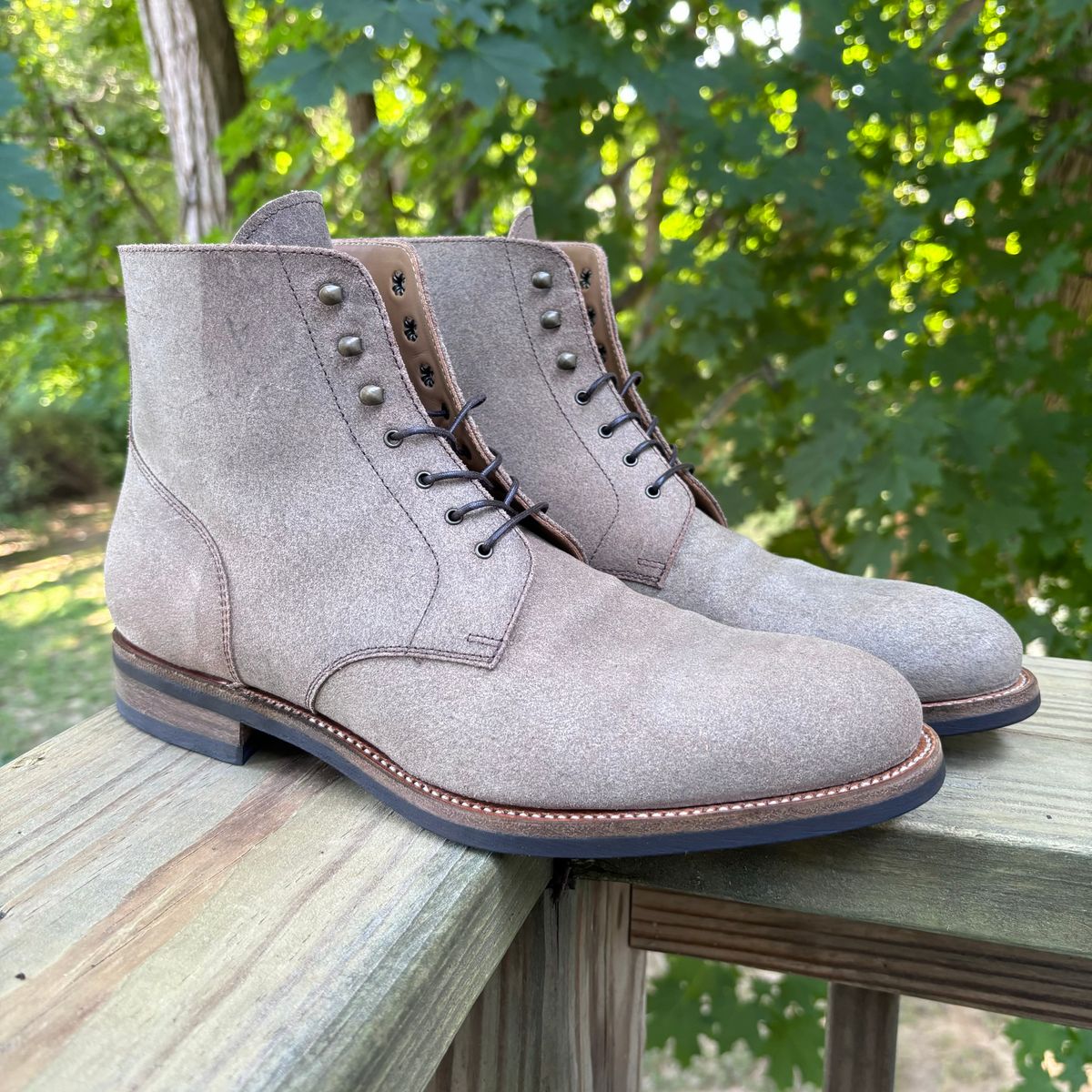 Photo by BootsAndBooks on September 11, 2024 of the Rider Boot Co. Dundalk in Lo Stivale Olive Reverso Calf.