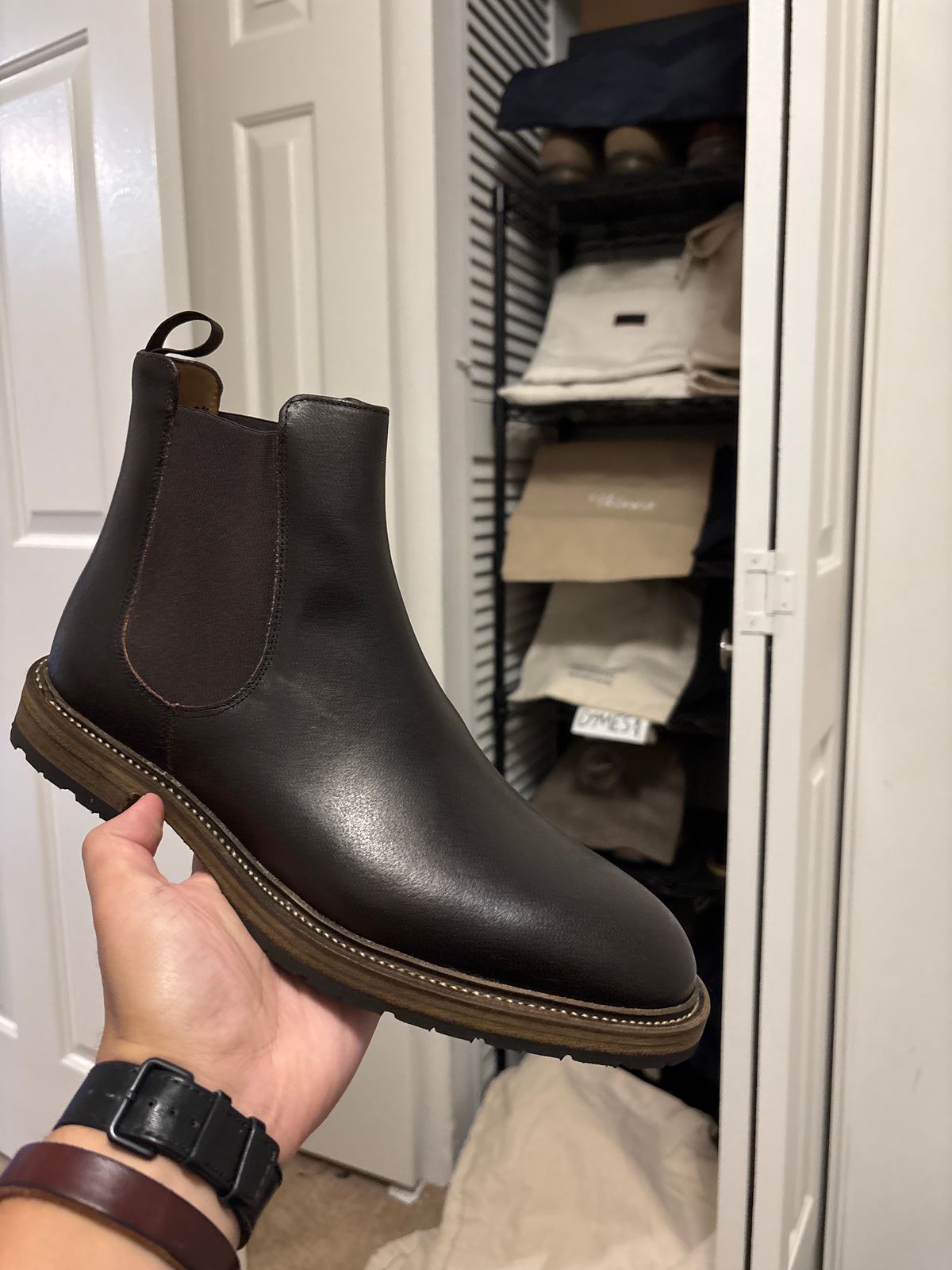 Photo by RawCordedSoul on October 26, 2024 of the Rider Boot Co. Fritz in Horween Brown Waxed Flesh.