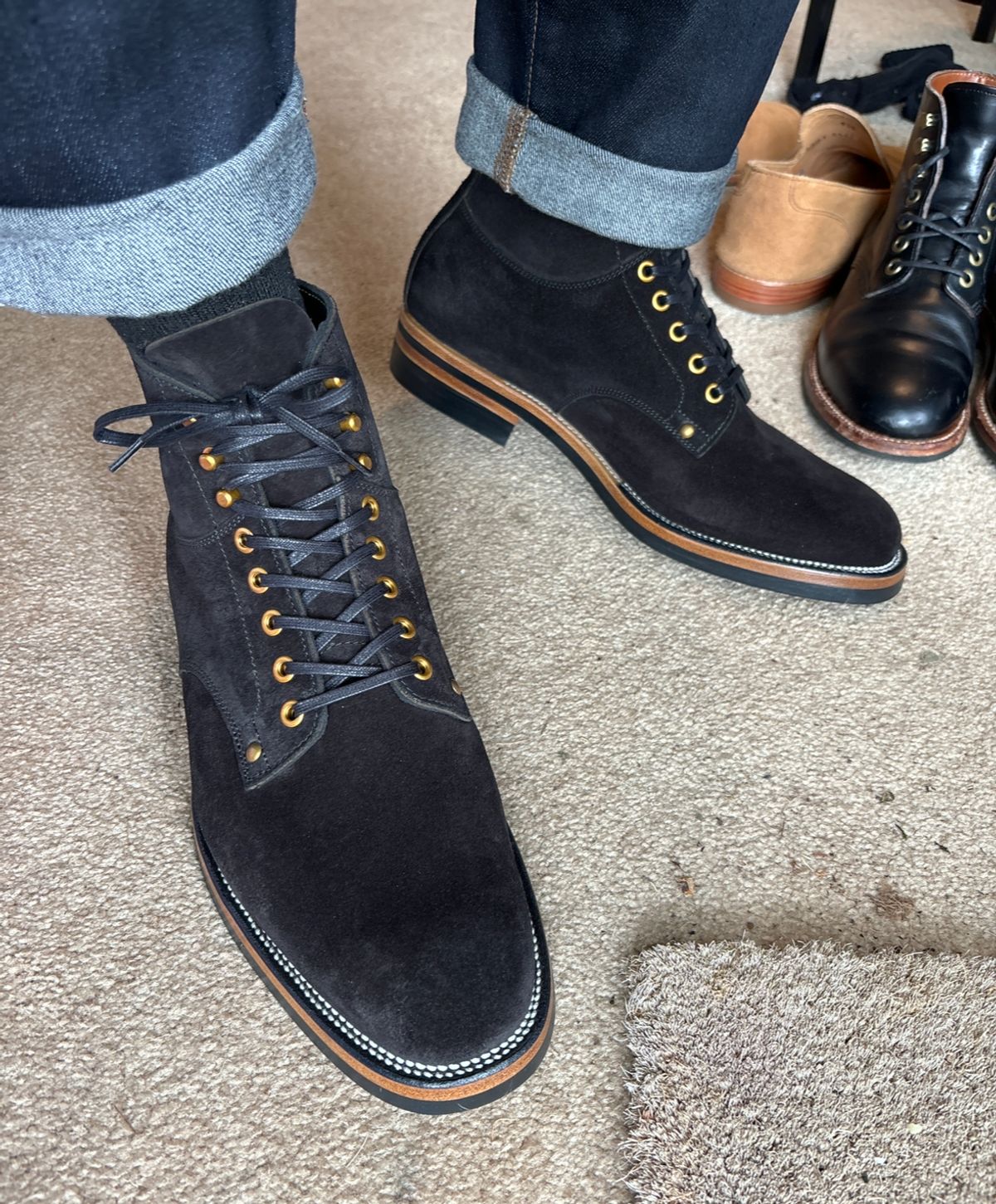 Photo by BootsAndBooks on August 30, 2024 of the Iron Boots x Østmo Type 1 in Italian Black Roughout.