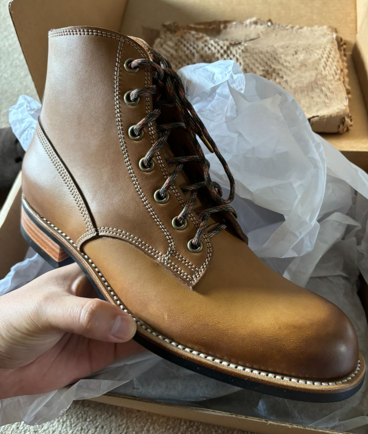 Photo by BootsAndBooks on August 22, 2024 of the Wootten Gordon in Tannery Geelong, Vic. Saddle Tan Bovine.