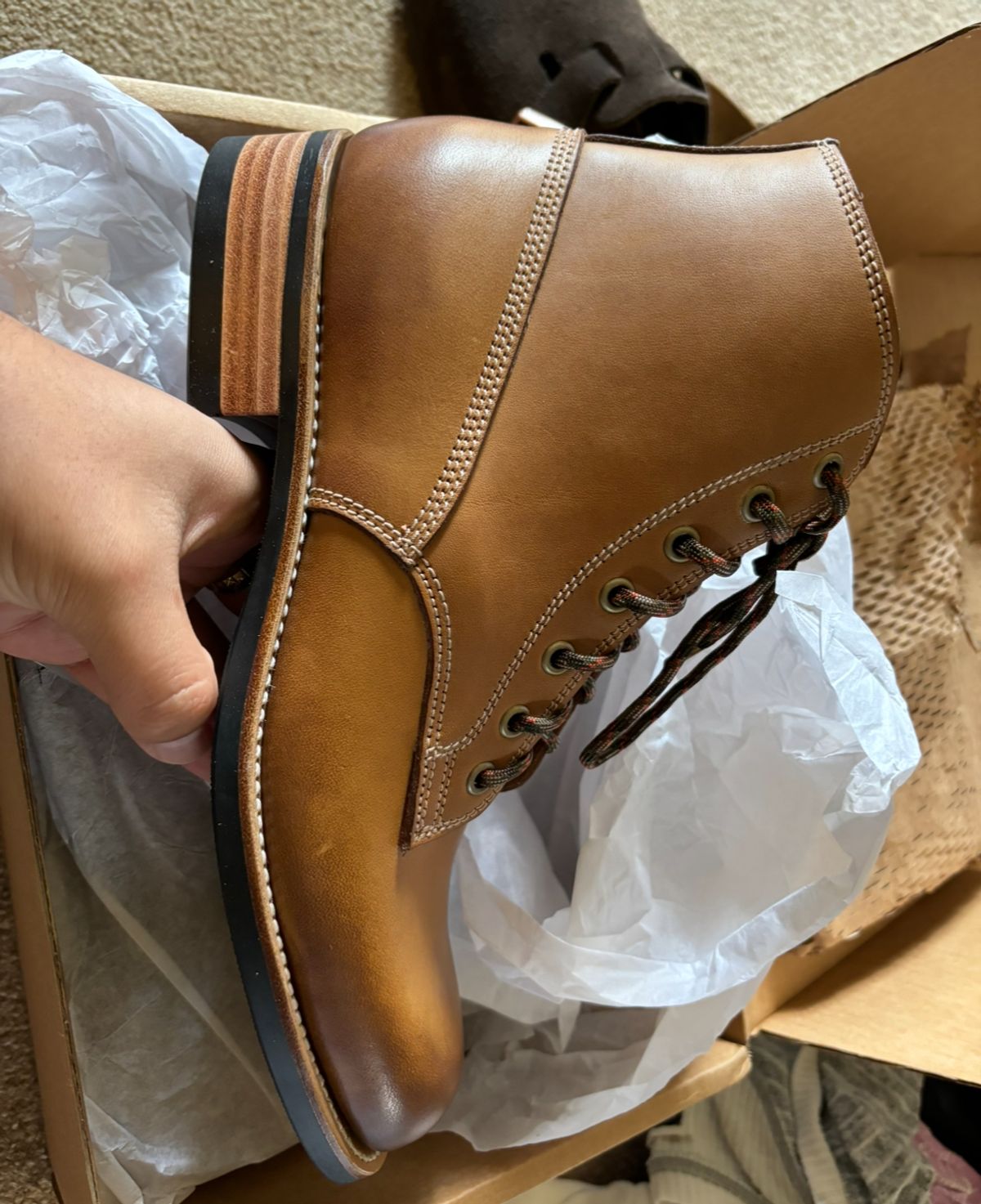 Photo by BootsAndBooks on August 22, 2024 of the Wootten Gordon in Tannery Geelong, Vic. Saddle Tan Bovine.