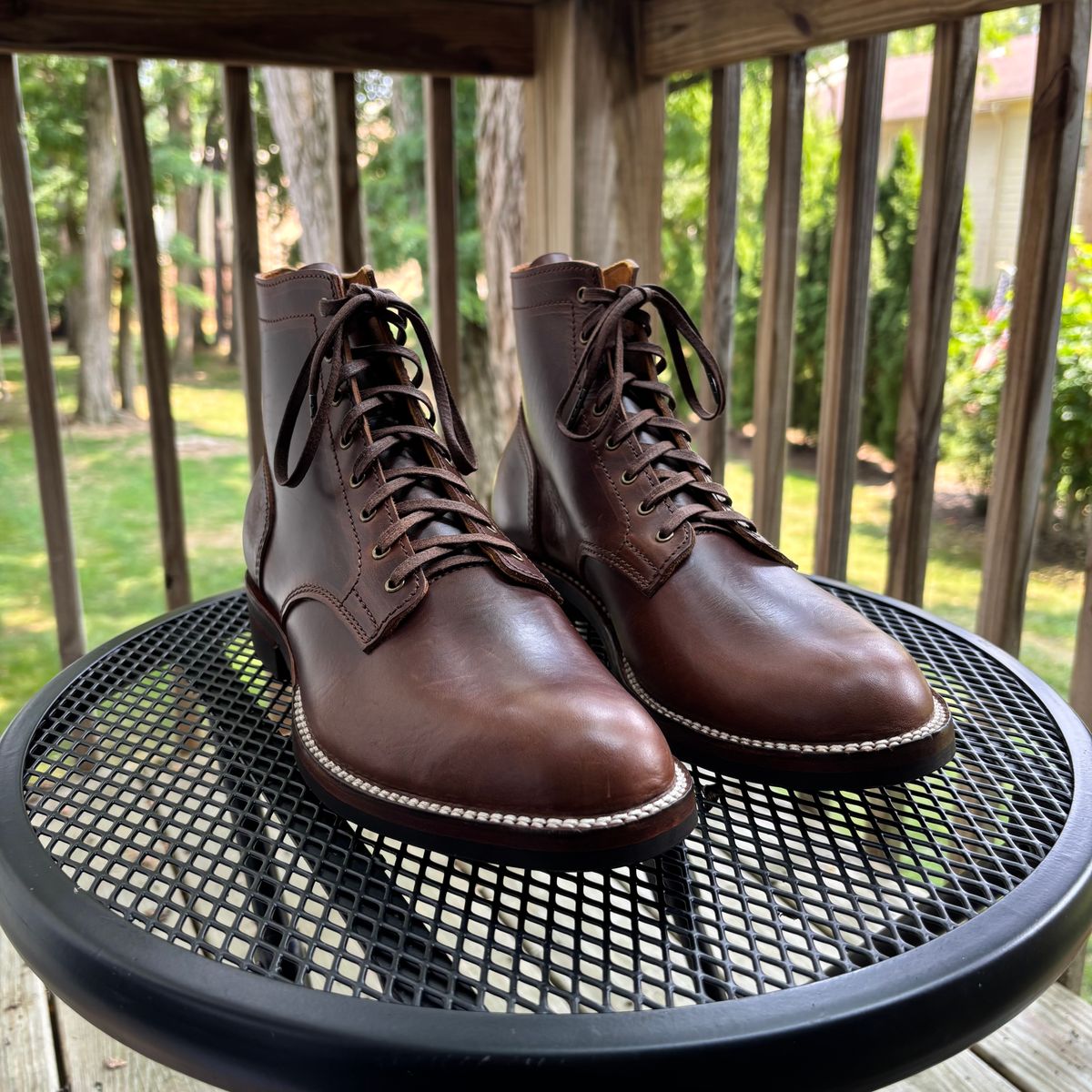 Photo by RawCordedSoul on August 8, 2025 of the Oldspeed Service Boot 6” in Horween Brown Chromexcel Horsehide.