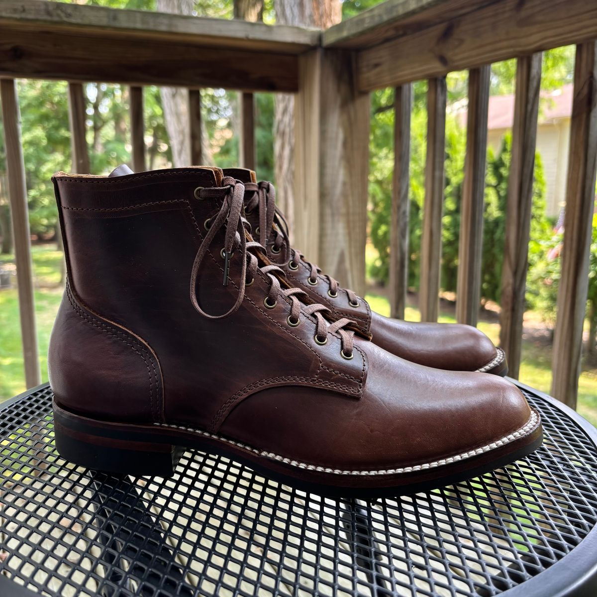 Photo by RawCordedSoul on August 8, 2025 of the Oldspeed Service Boot 6” in Horween Brown Chromexcel Horsehide.