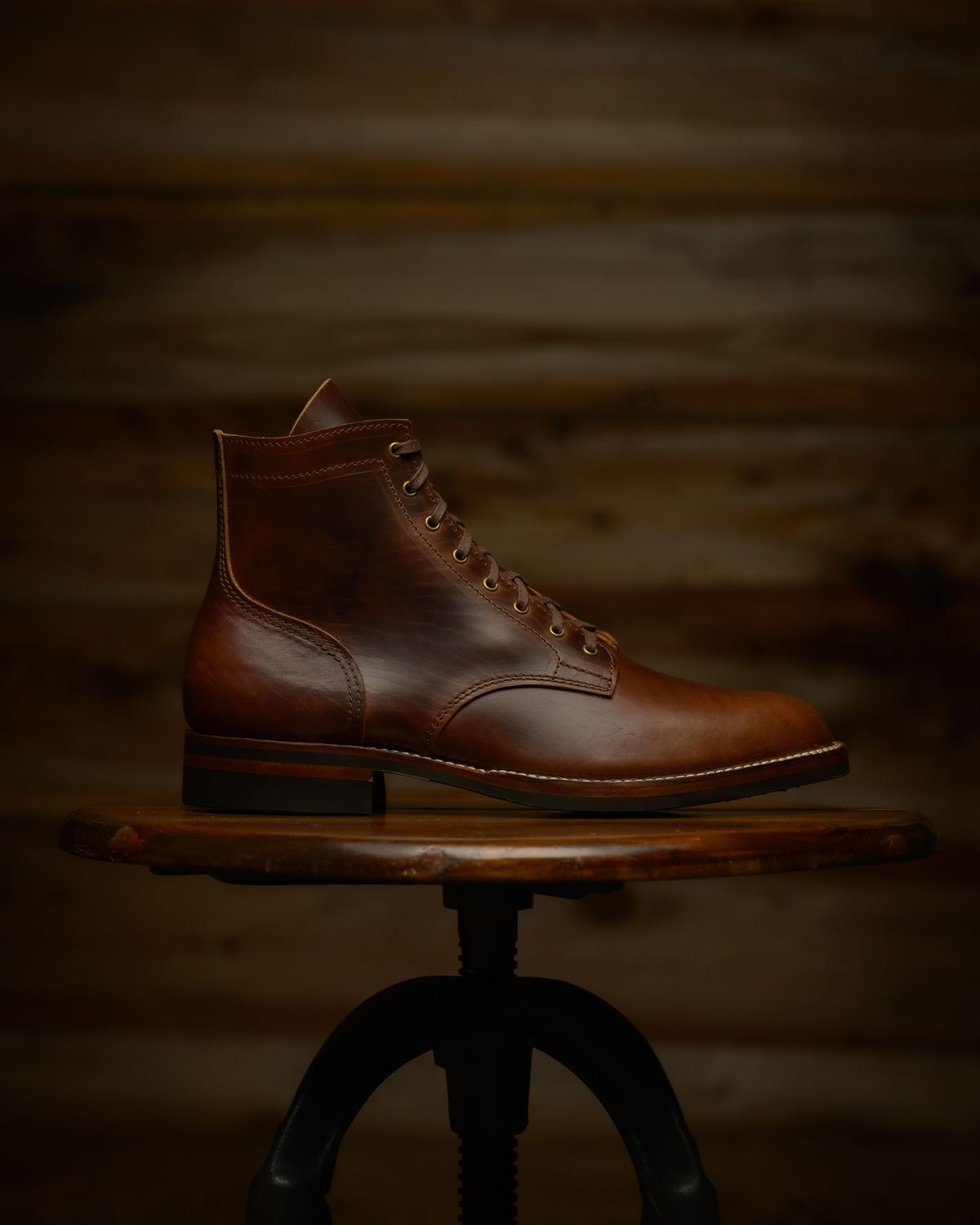 Photo by RawCordedSoul on August 11, 2025 of the Oldspeed Service Boot 6” in Horween Brown Chromexcel Horsehide.