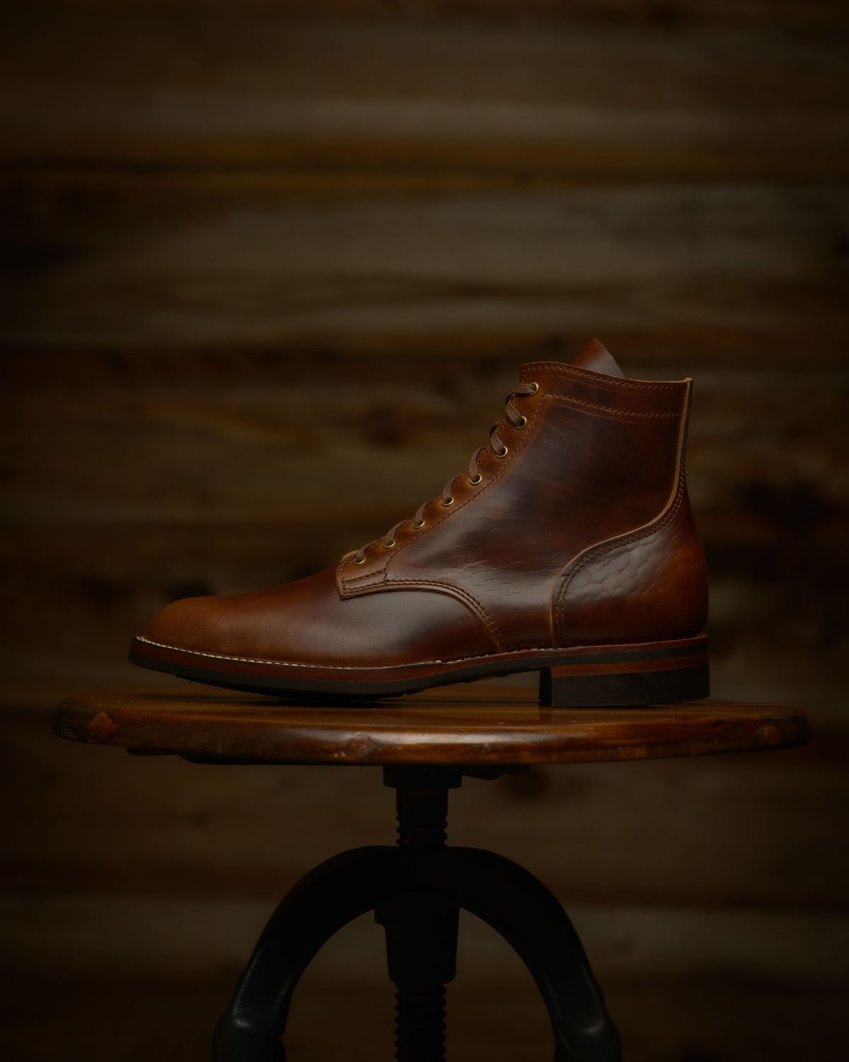 Photo by RawCordedSoul on August 11, 2025 of the Oldspeed Service Boot 6” in Horween Brown Chromexcel Horsehide.