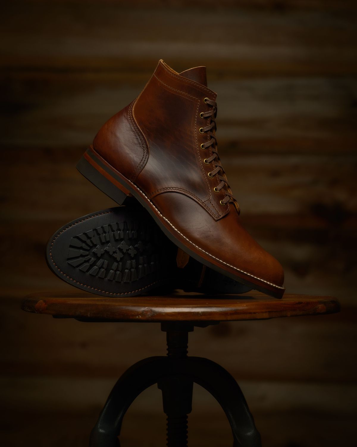Photo by RawCordedSoul on August 11, 2025 of the Oldspeed Service Boot 6” in Horween Brown Chromexcel Horsehide.
