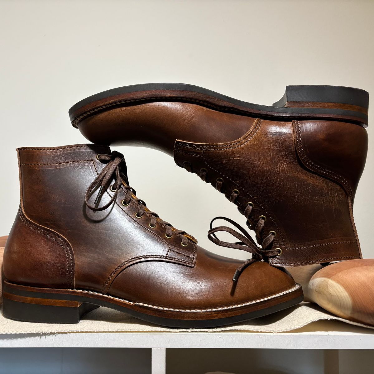 Photo by RawCordedSoul on September 29, 2025 of the Oldspeed Service Boot 6” in Horween Brown Chromexcel Horsehide.