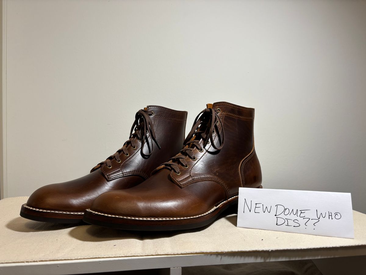 Photo by RawCordedSoul on October 1, 2025 of the Oldspeed Service Boot 6” in Horween Brown Chromexcel Horsehide.