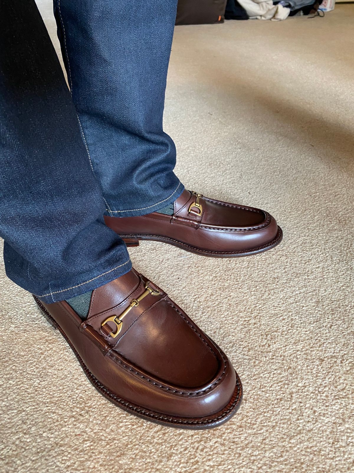 Photo by BootsAndBooks on July 31, 2024 of the Grant Stone Horsebit Loafer in Tobacco Calf.