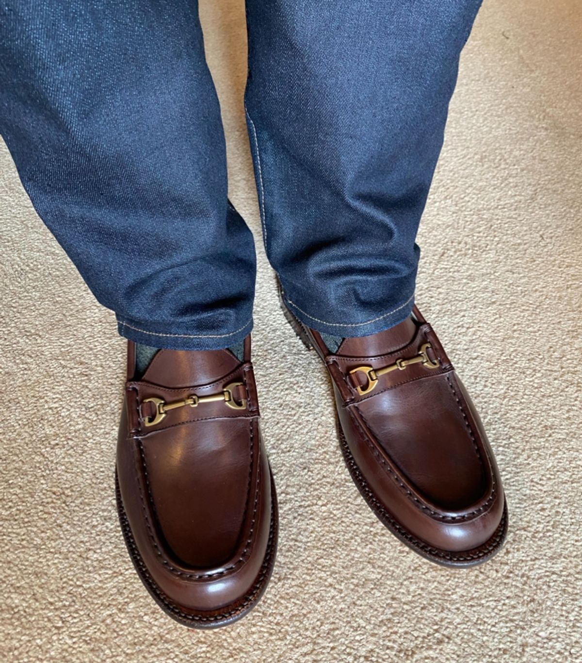 Photo by BootsAndBooks on August 1, 2024 of the Grant Stone Horsebit Loafer in Tobacco Calf.