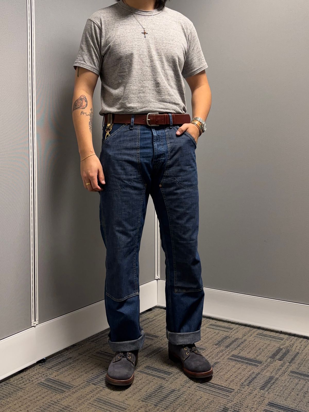 Photo by Asian on April 22, 2026 of the Iron Boots The Great Escape in Horween Navy Chamois Roughout.