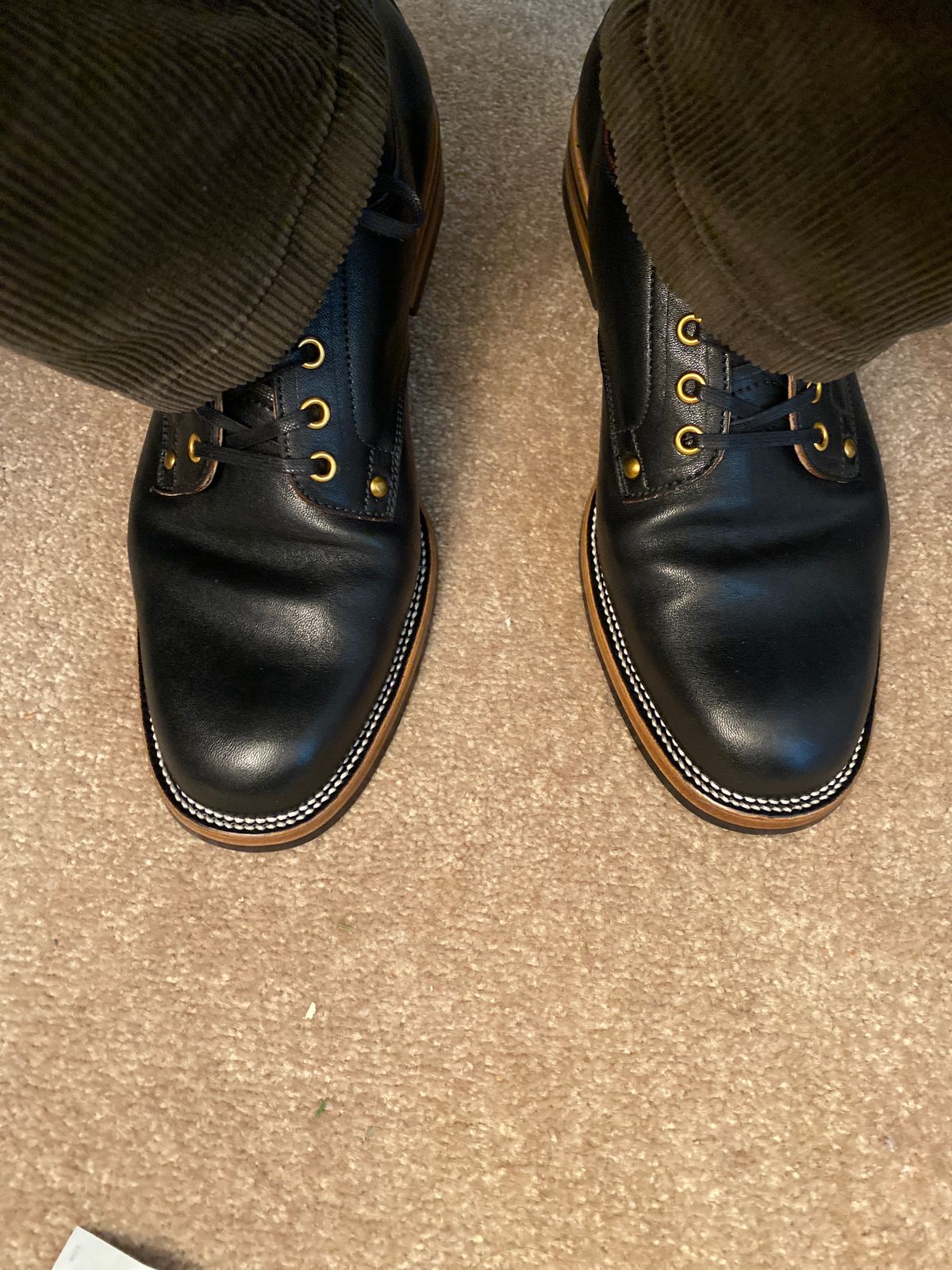 Photo by RawCordedSoul on February 19, 2024 of the Iron Boots x Østmo Type 1 in Maryam Black Hand-Dyed Horsehide.