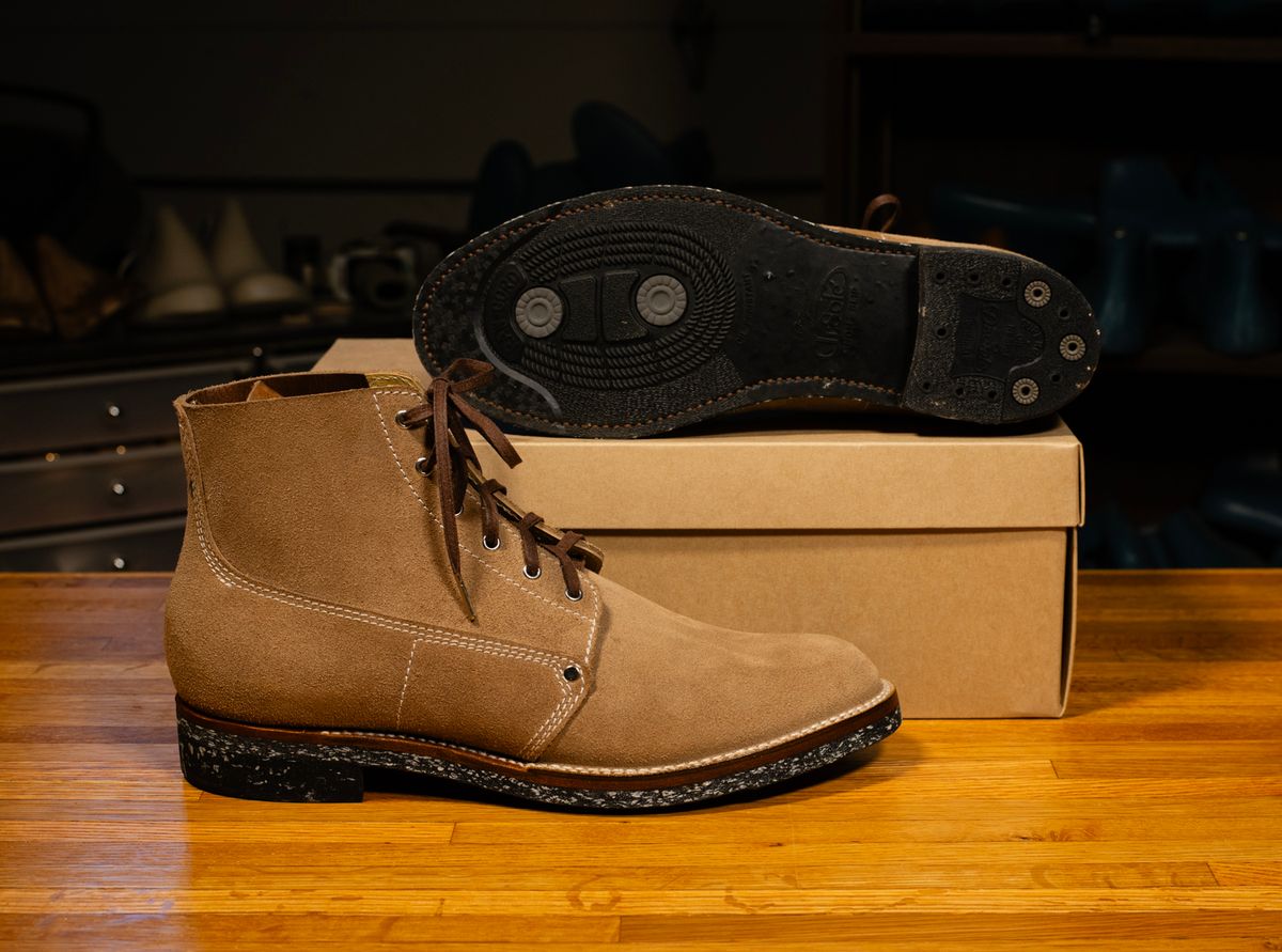 Photo by Asian on May 10, 2025 of the Oldspeed Pershing Boot in Horween Natural Chromexcel Roughout.