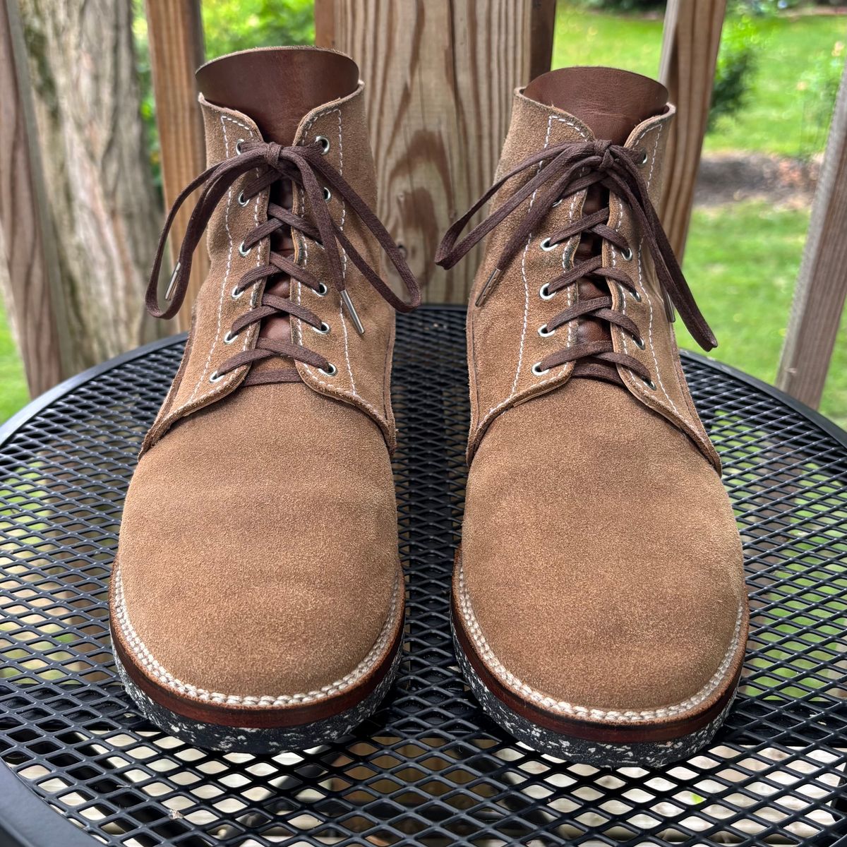Photo by RawCordedSoul on June 27, 2025 of the Oldspeed Trench Boot in Horween Natural Chromexcel Roughout.