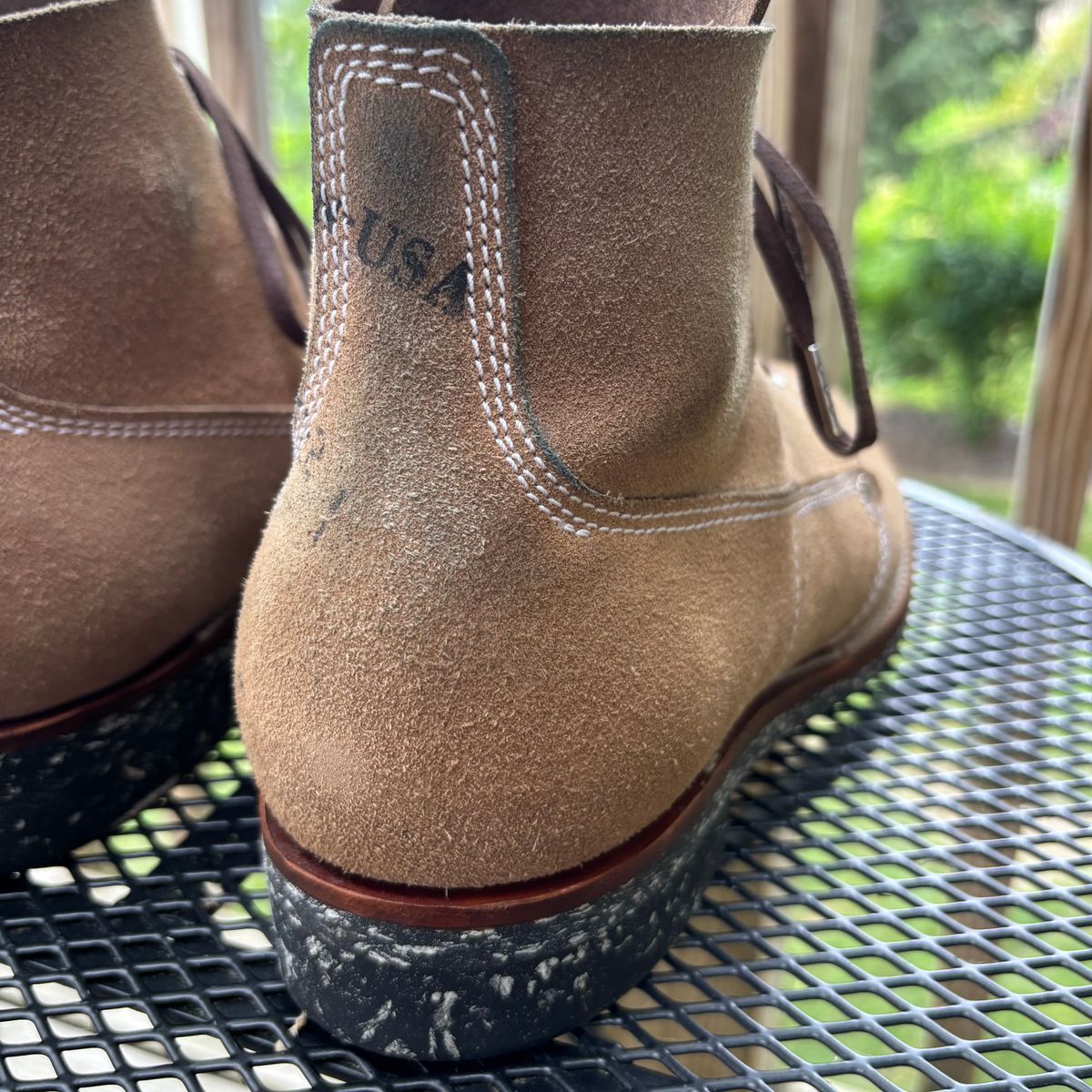 Photo by RawCordedSoul on June 27, 2025 of the Oldspeed Trench Boot in Horween Natural Chromexcel Roughout.