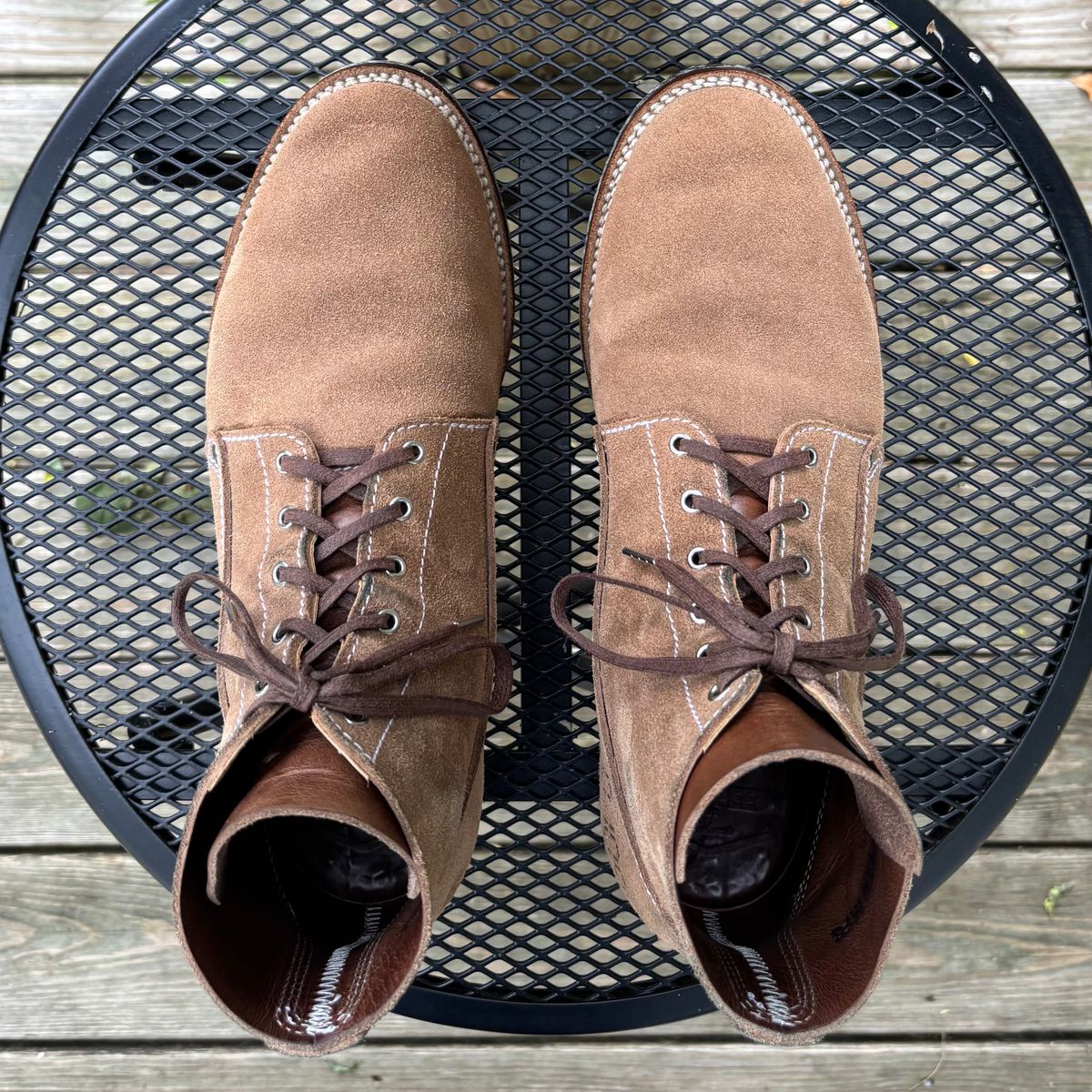 Photo by RawCordedSoul on June 27, 2025 of the Oldspeed Trench Boot in Horween Natural Chromexcel Roughout.