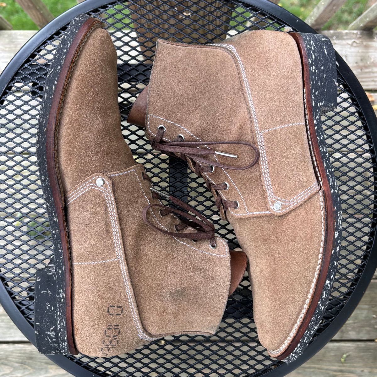 Photo by RawCordedSoul on June 27, 2025 of the Oldspeed Trench Boot in Horween Natural Chromexcel Roughout.