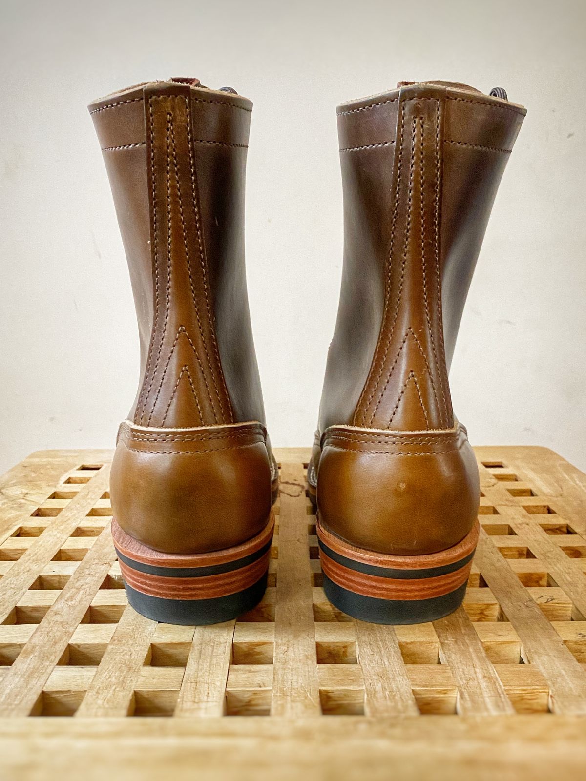 Photo by Vinnie’sBigAdventure on October 3, 2023 of the Nicks Lace to Toe Heritage in Horween British Tan Chromexcel.