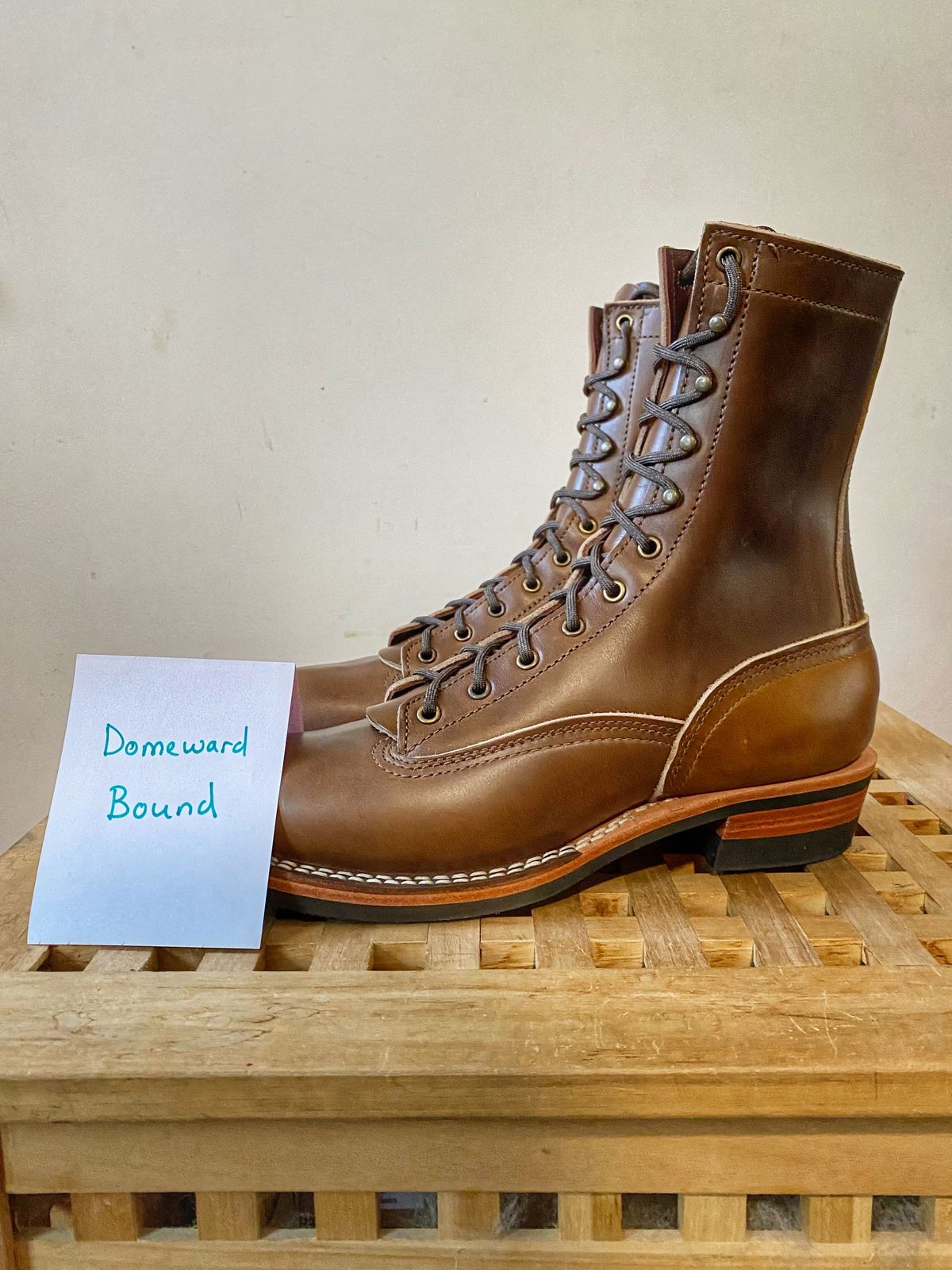 Photo by Vinnie’sBigAdventure on October 3, 2023 of the Nicks Lace to Toe Heritage in Horween British Tan Chromexcel.