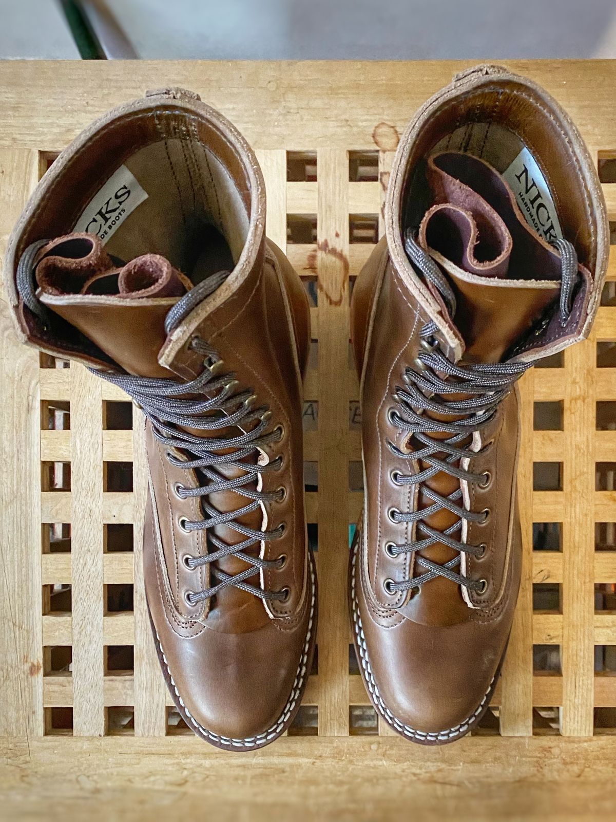 Photo by Vinnie’sBigAdventure on October 3, 2023 of the Nicks Lace to Toe Heritage in Horween British Tan Chromexcel.