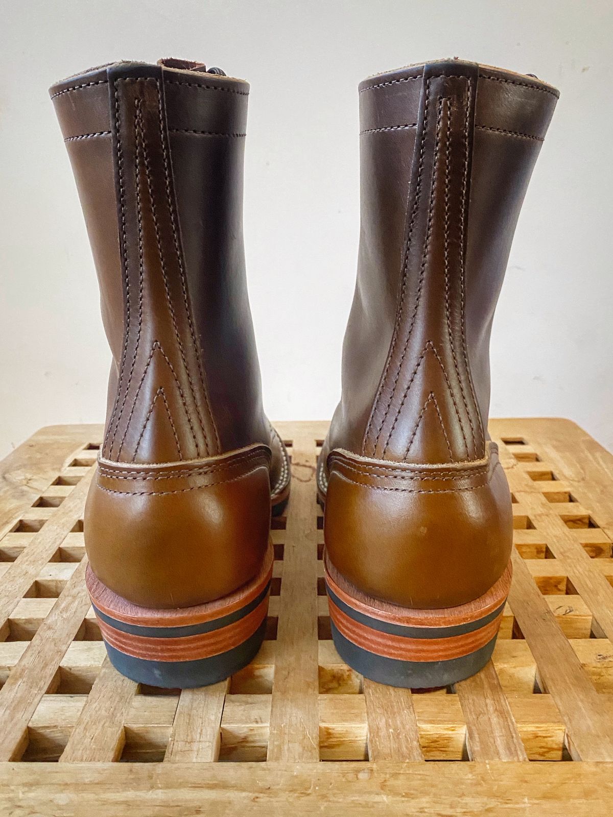 Photo by Vinnie’sBigAdventure on November 4, 2023 of the Nicks Lace to Toe Heritage in Horween British Tan Chromexcel.