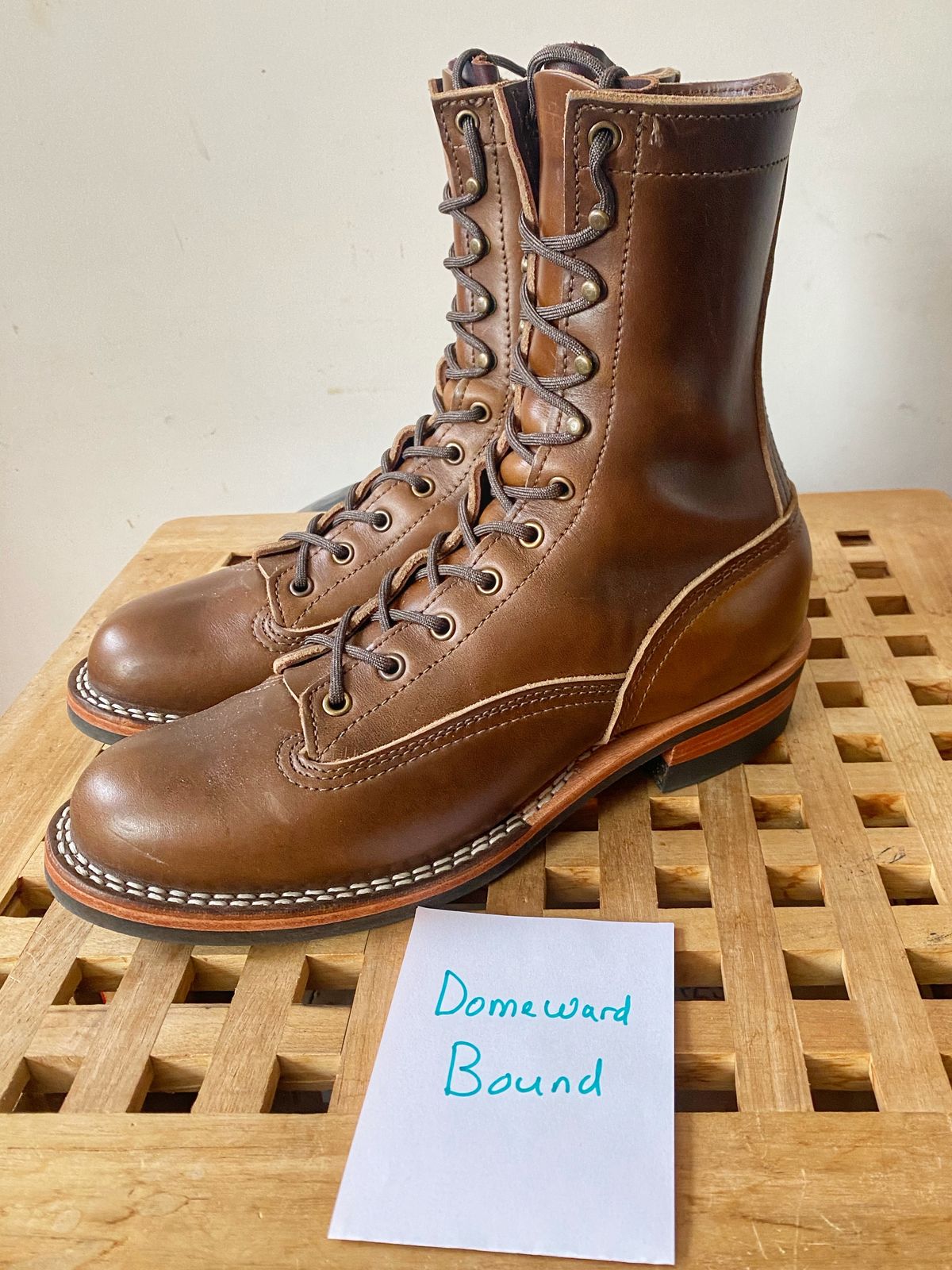 Photo by Vinnie’sBigAdventure on November 4, 2023 of the Nicks Lace to Toe Heritage in Horween British Tan Chromexcel.