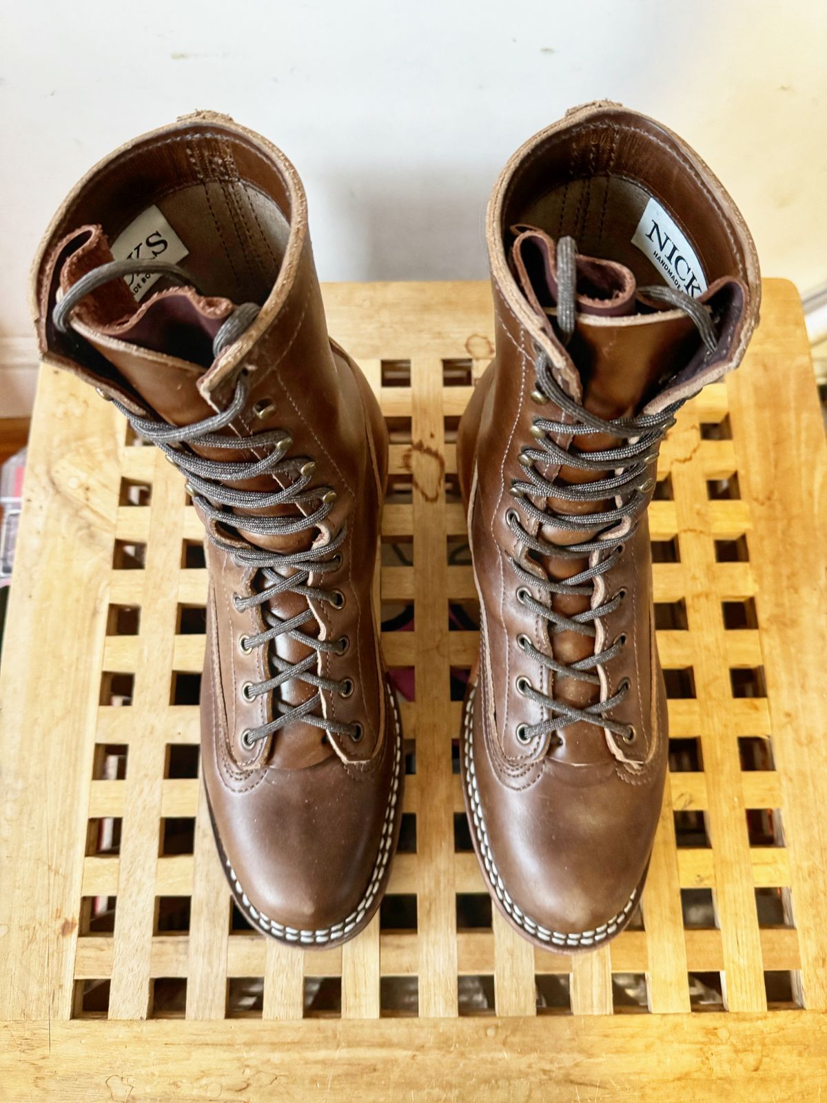 Photo by Vinnie’sBigAdventure on January 2, 2024 of the Nicks Lace to Toe Heritage in Horween British Tan Chromexcel.