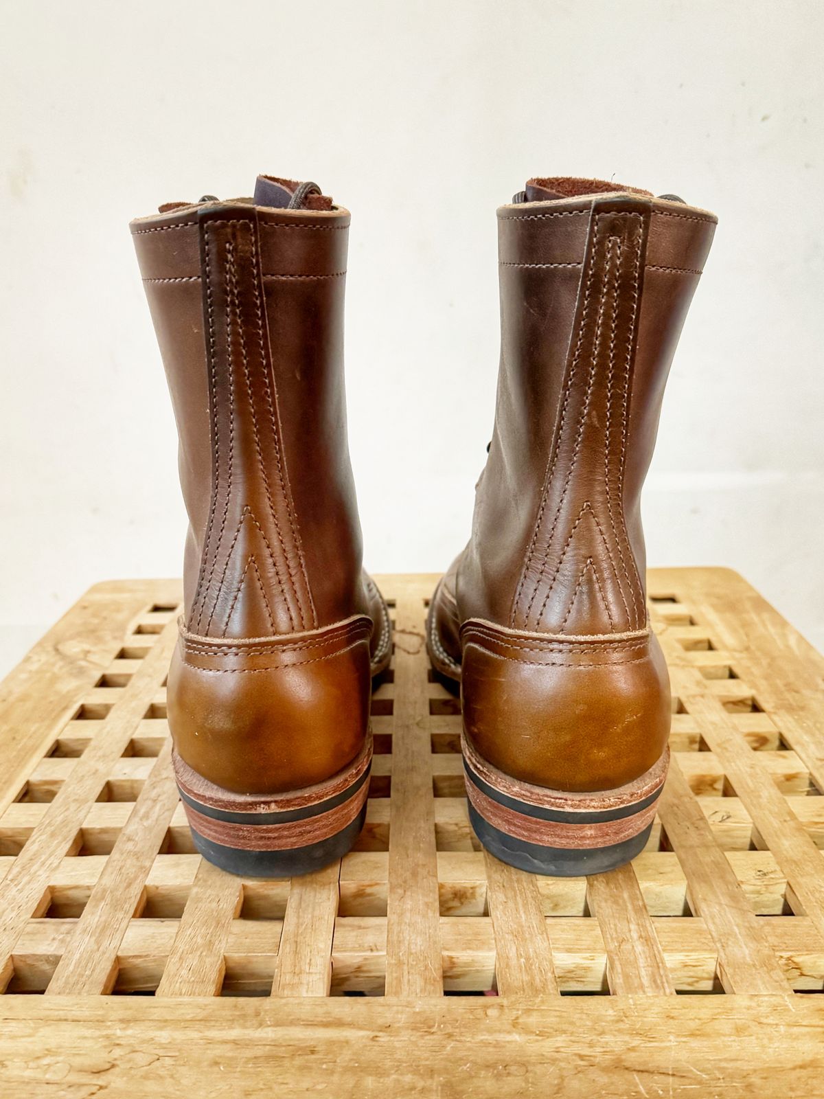 Photo by Vinnie’sBigAdventure on February 2, 2024 of the Nicks Lace to Toe Heritage in Horween British Tan Chromexcel.