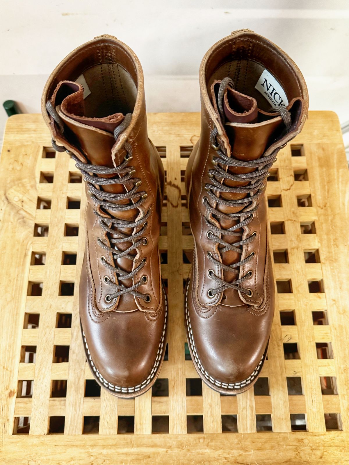 Photo by Vinnie’sBigAdventure on February 2, 2024 of the Nicks Lace to Toe Heritage in Horween British Tan Chromexcel.