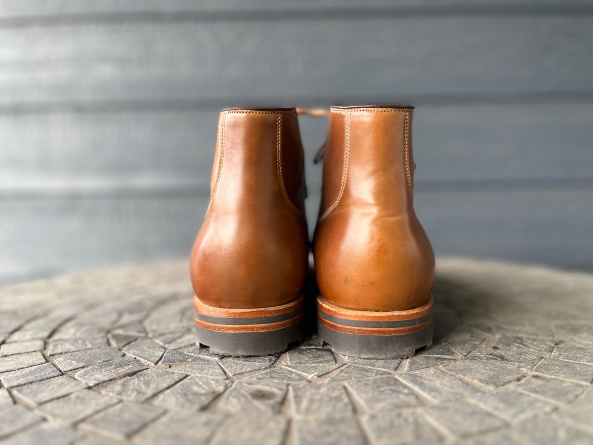 Photo by GuardedGoods on October 2, 2022 of the Viberg Service Boot in Horween Bourbon Shell Cordovan.