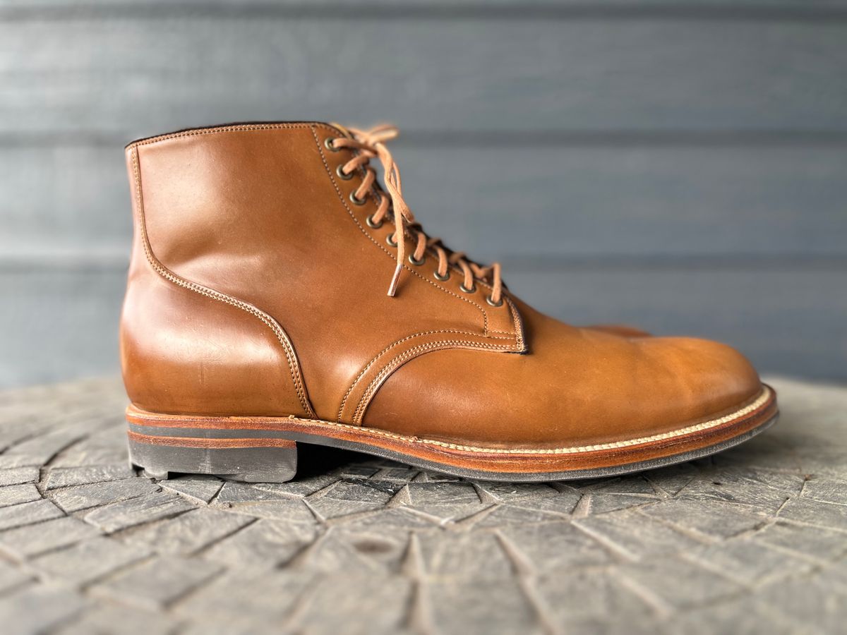 Photo by GuardedGoods on October 2, 2022 of the Viberg Service Boot in Horween Bourbon Shell Cordovan.