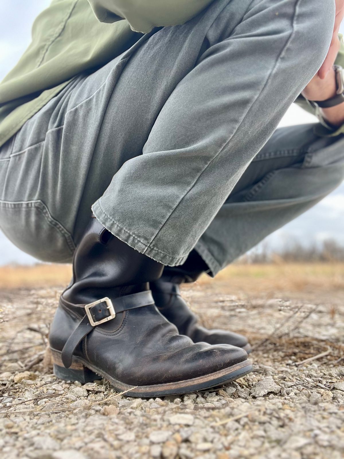 Photo by ermoyce on November 17, 2025 of the Attractions BILTBUCK Engineer Boots in Black Italian Horsebutt.