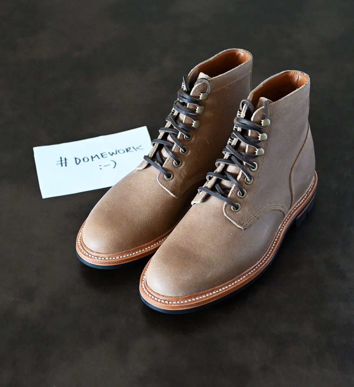 Photo by vasuki_design on October 2, 2022 of the Grant Stone Diesel Boot in C.F. Stead Natural Waxy Commander Suede.