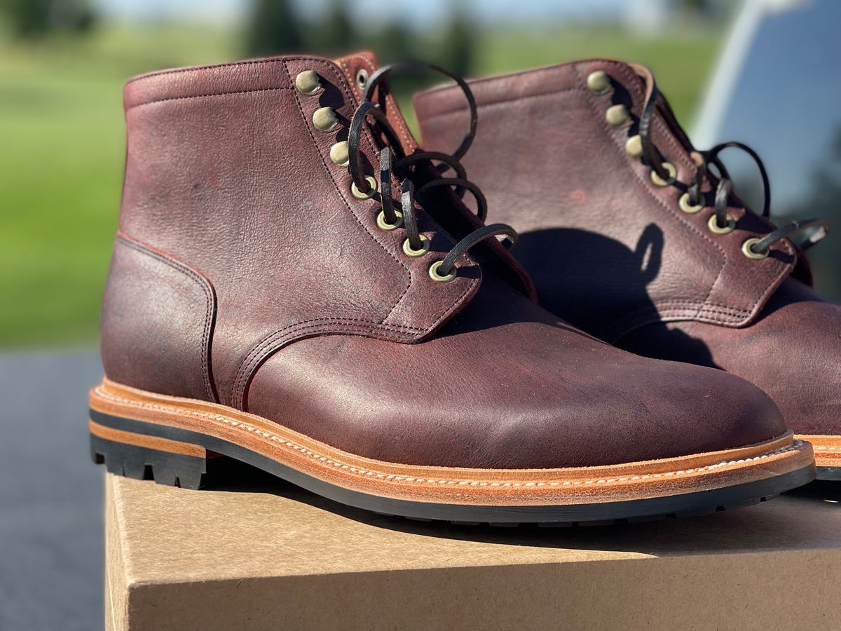 Photo by nasnurse on September 19, 2022 of the Grant Stone Diesel Boot in C.F. Stead Dark Burgundy Classic Kudu.