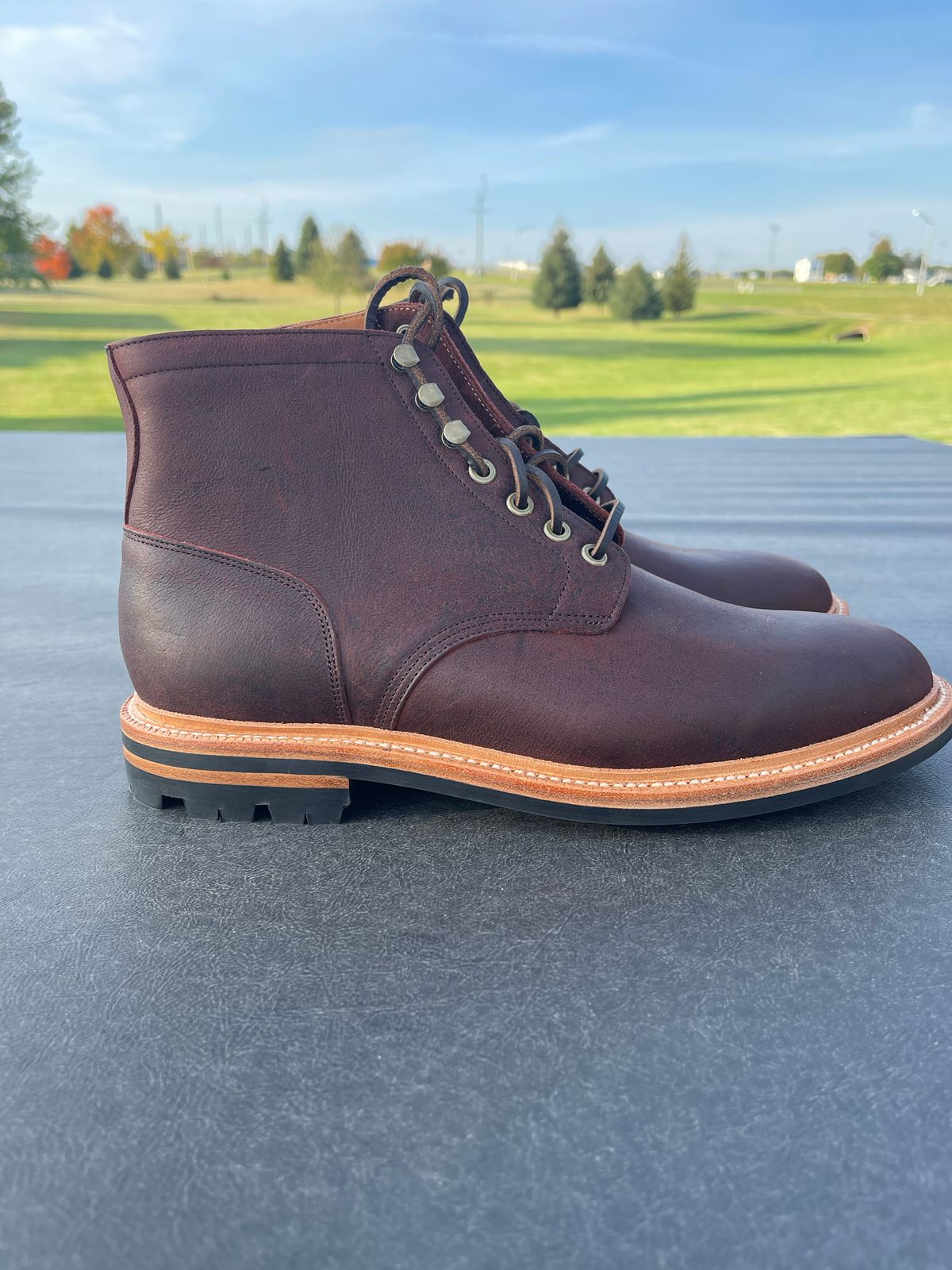 Photo by nasnurse on October 3, 2022 of the Grant Stone Diesel Boot in C.F. Stead Dark Burgundy Classic Kudu.