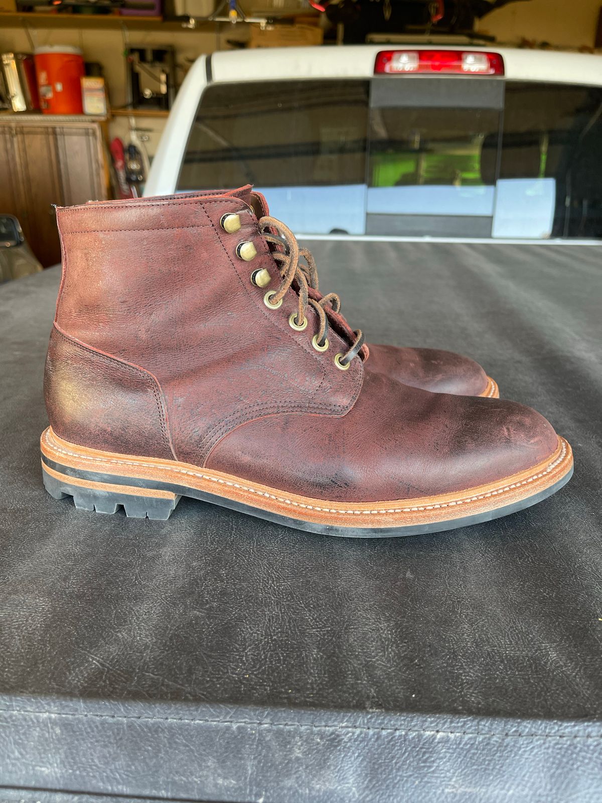 Photo by nasnurse on November 1, 2022 of the Grant Stone Diesel Boot in C.F. Stead Dark Burgundy Classic Kudu.