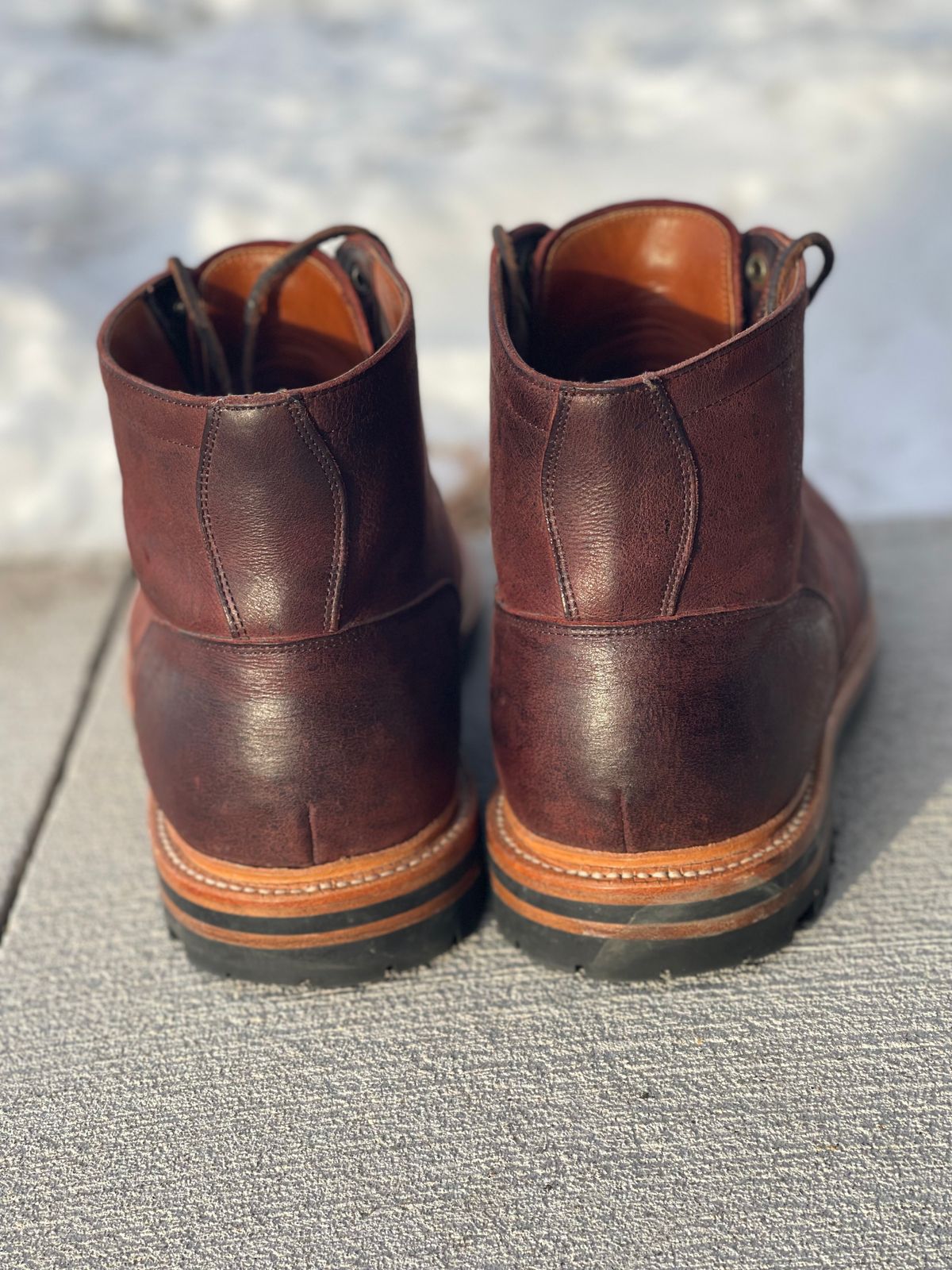 Photo by nasnurse on December 2, 2022 of the Grant Stone Diesel Boot in C.F. Stead Dark Burgundy Classic Kudu.