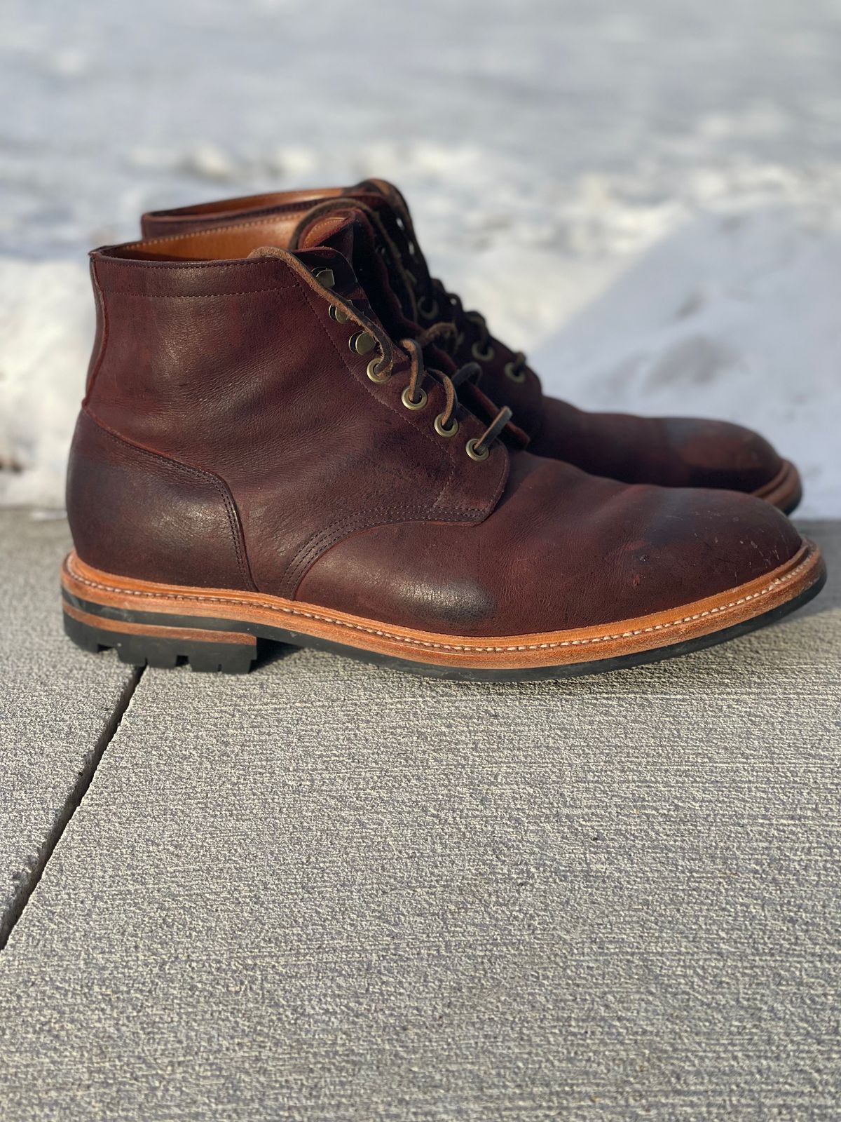 Photo by nasnurse on December 2, 2022 of the Grant Stone Diesel Boot in C.F. Stead Dark Burgundy Classic Kudu.
