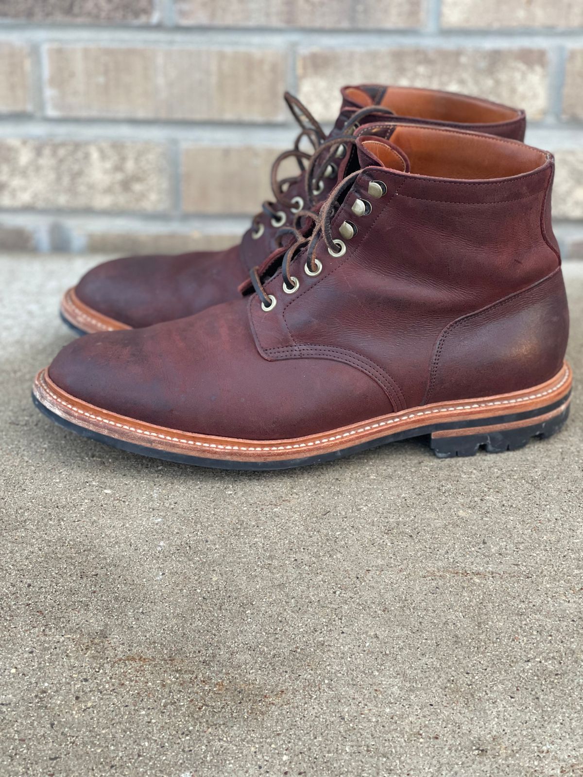 Photo by nasnurse on January 1, 2023 of the Grant Stone Diesel Boot in C.F. Stead Dark Burgundy Classic Kudu.