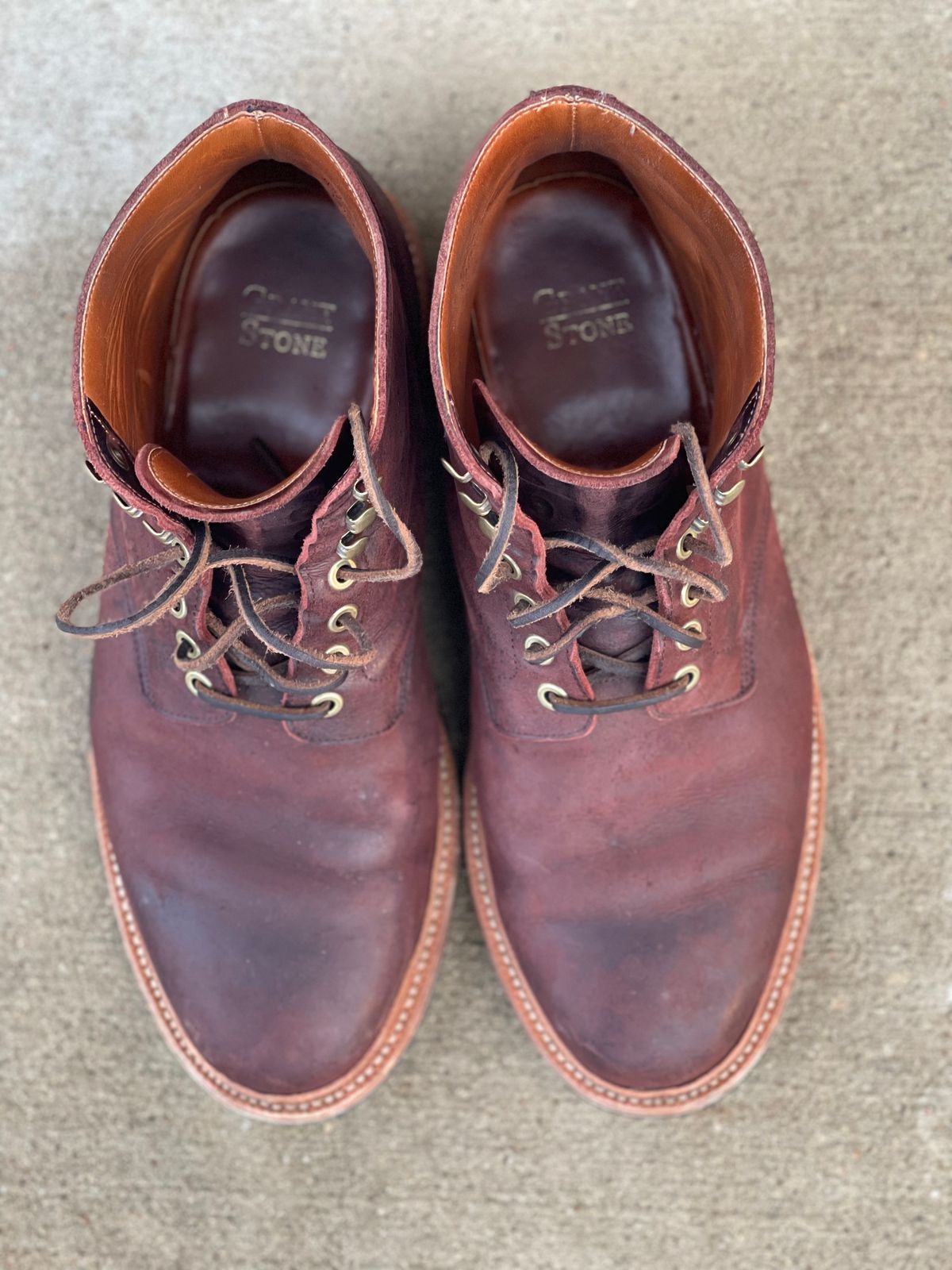 Photo by nasnurse on January 1, 2023 of the Grant Stone Diesel Boot in C.F. Stead Dark Burgundy Classic Kudu.