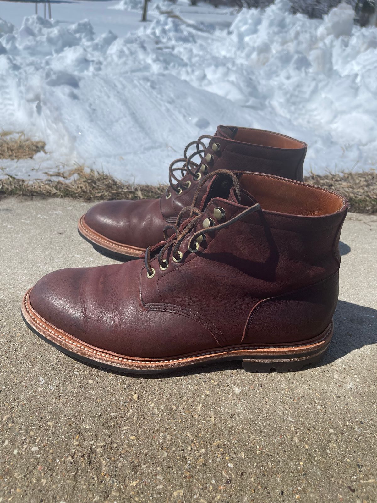 Photo by nasnurse on April 1, 2023 of the Grant Stone Diesel Boot in C.F. Stead Dark Burgundy Classic Kudu.