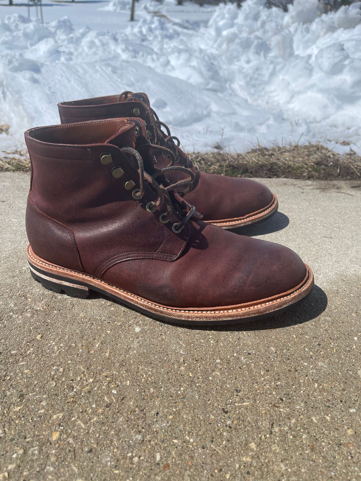 Photo by nasnurse on April 1, 2023 of the Grant Stone Diesel Boot in C.F. Stead Dark Burgundy Classic Kudu.